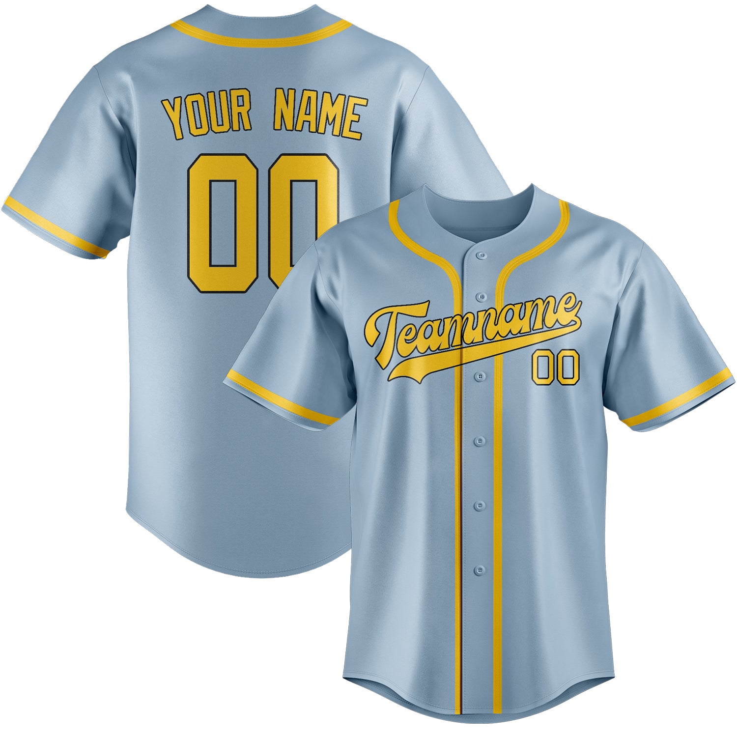 Custom Light Blue Gold Baseball Jersey