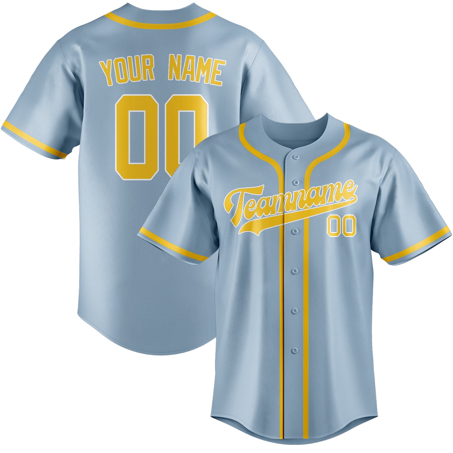 Custom Light Blue Gold Baseball Jersey