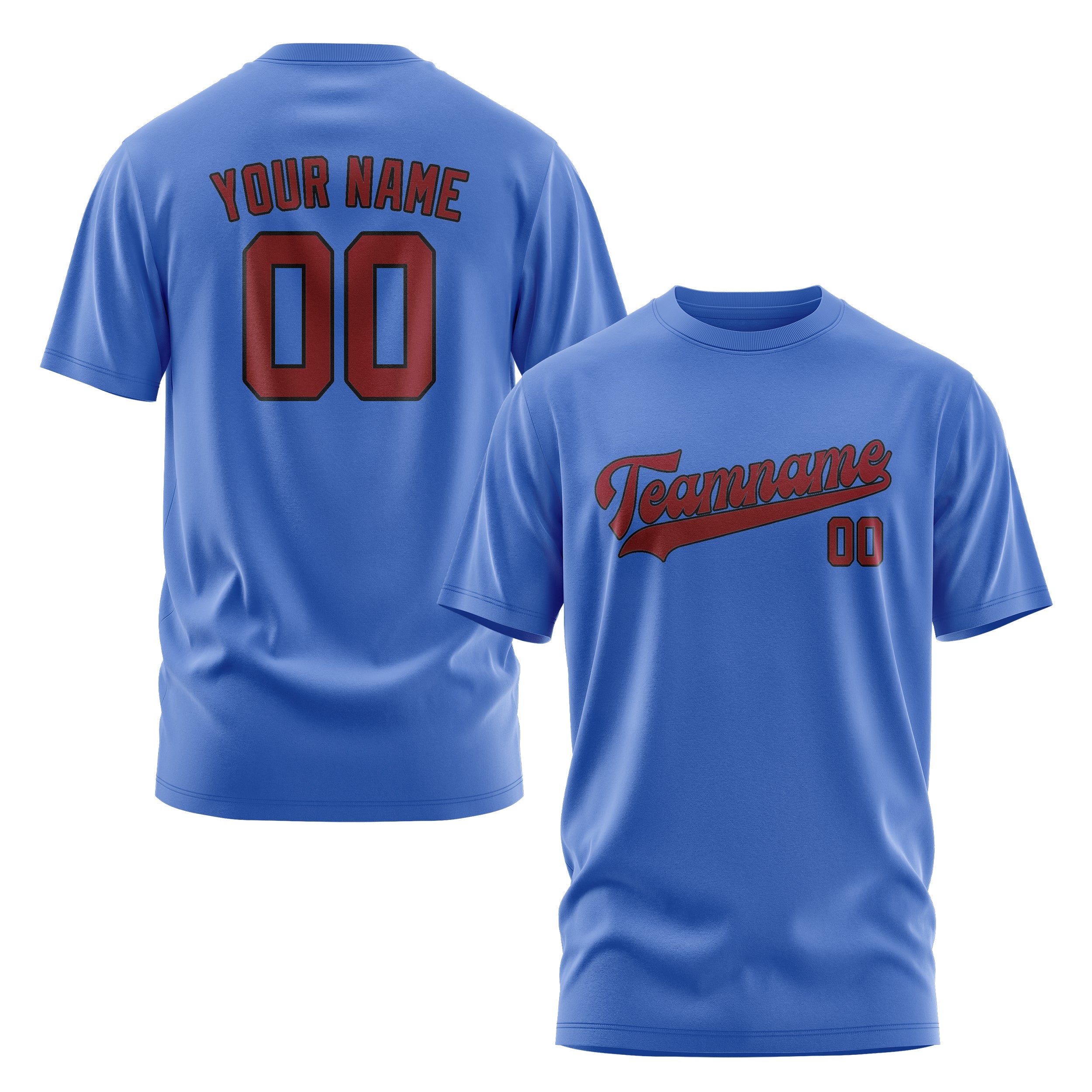 Custom Sky Blue Crimson Red T-Shirt