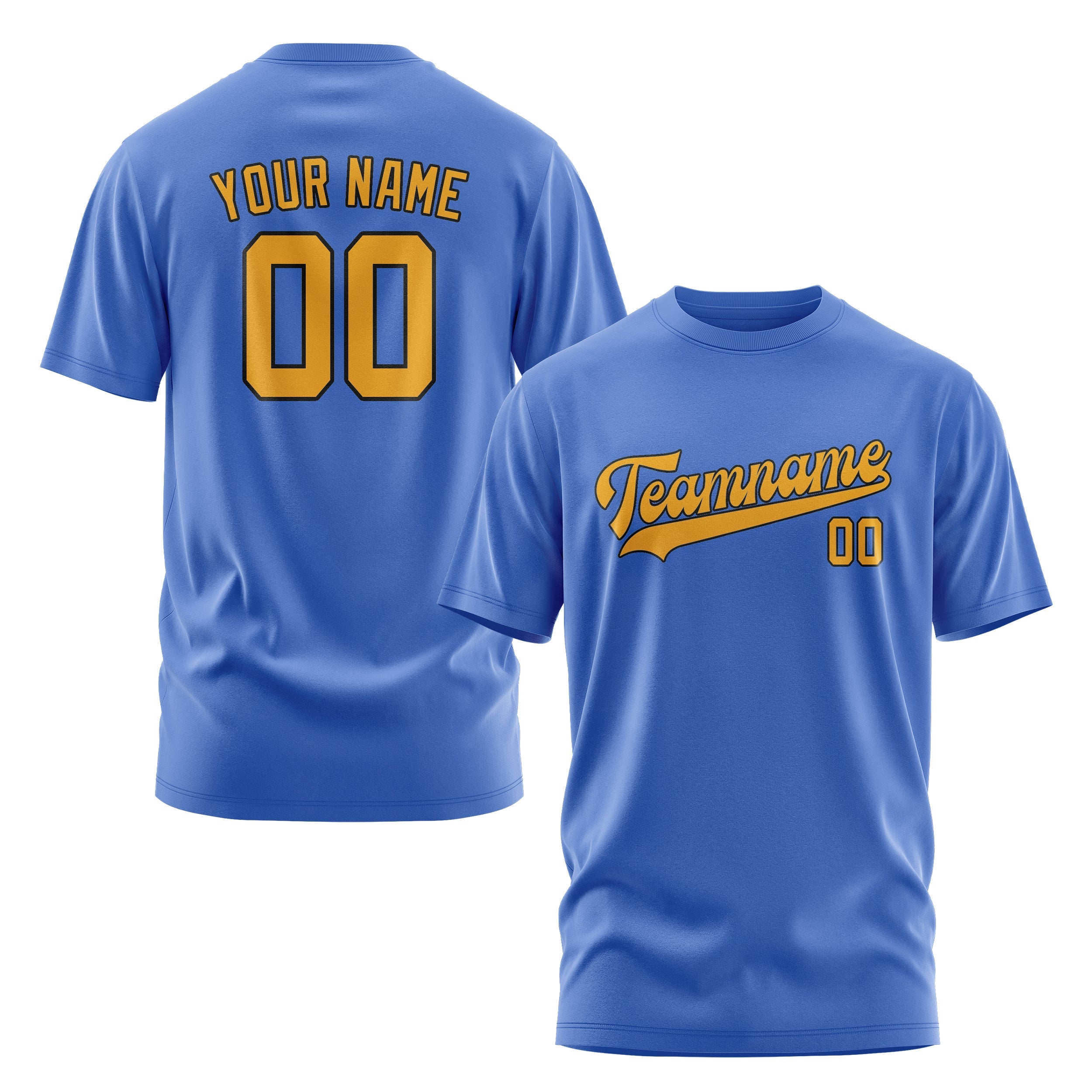 Custom Sky Blue Yellow T-Shirt