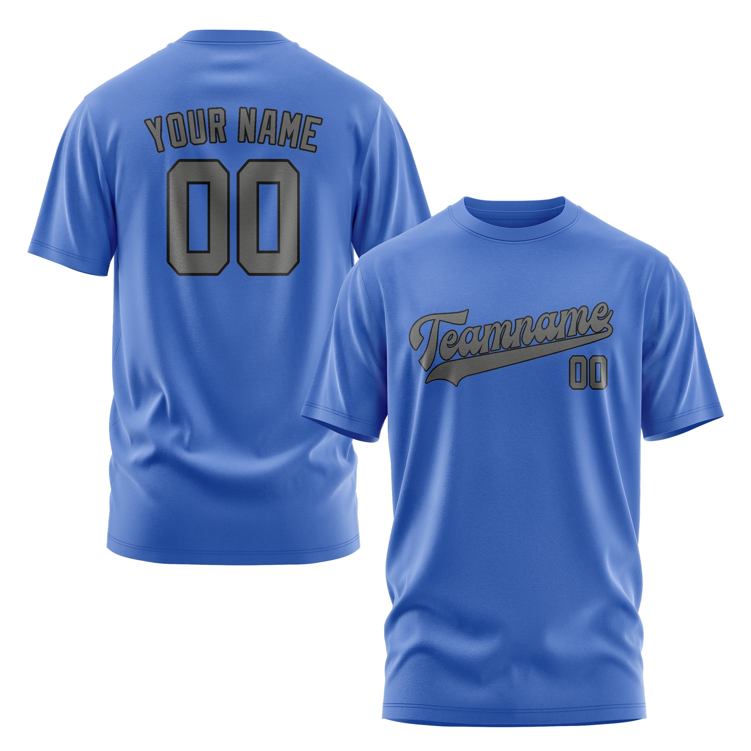 Custom Sky Blue Dark Grey T-Shirt