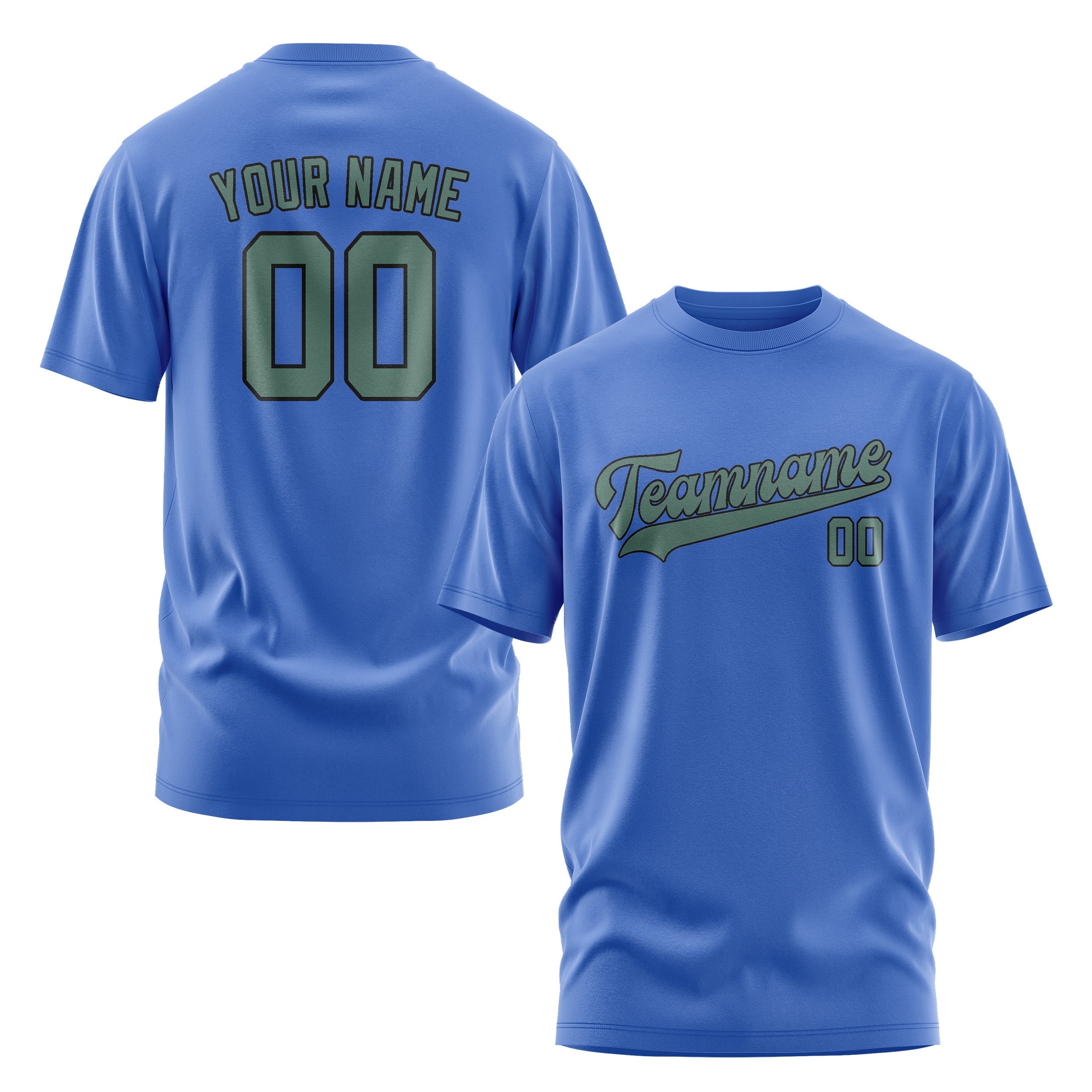 Custom Sky Blue Blue Green T-Shirt