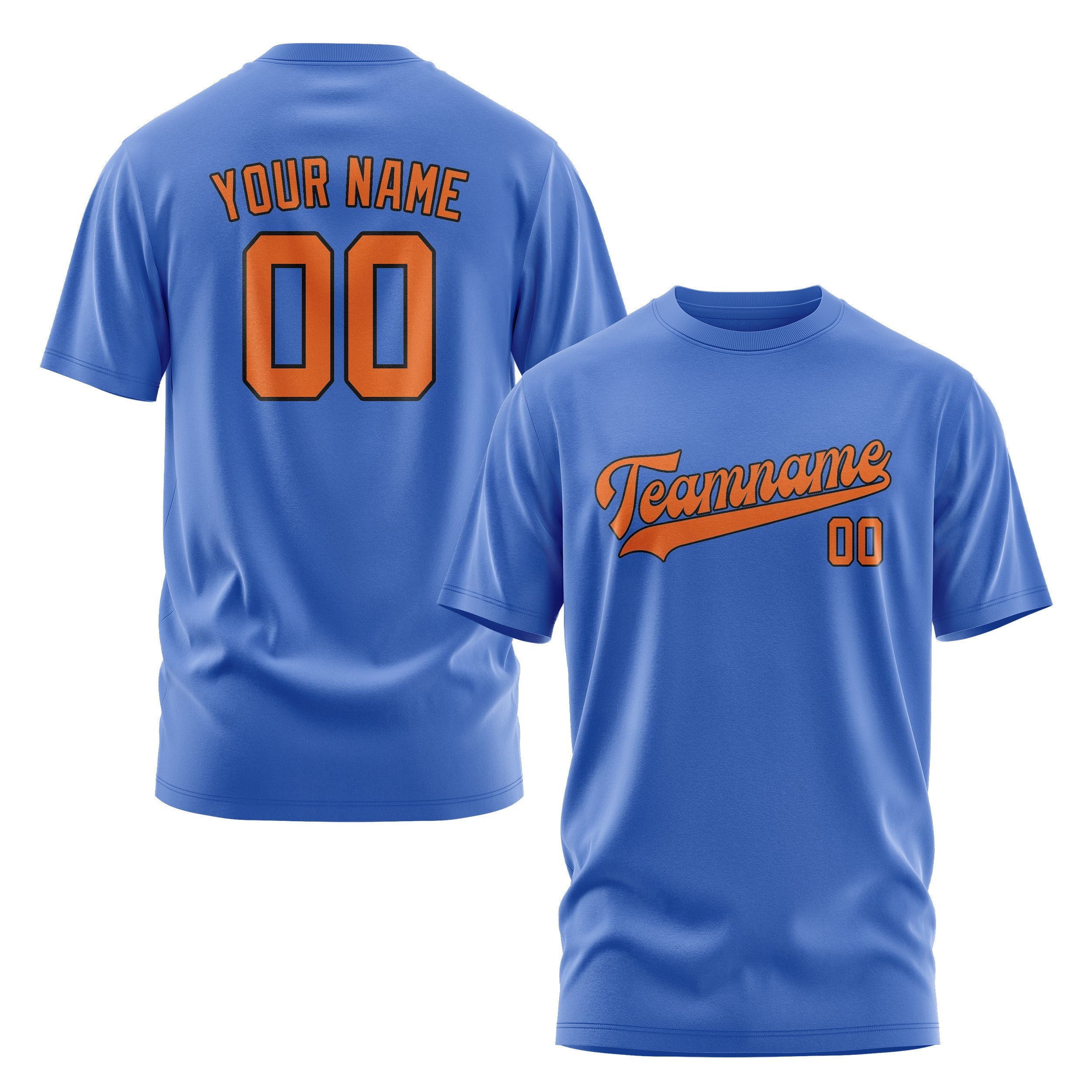 Custom Sky Blue Orange T-Shirt