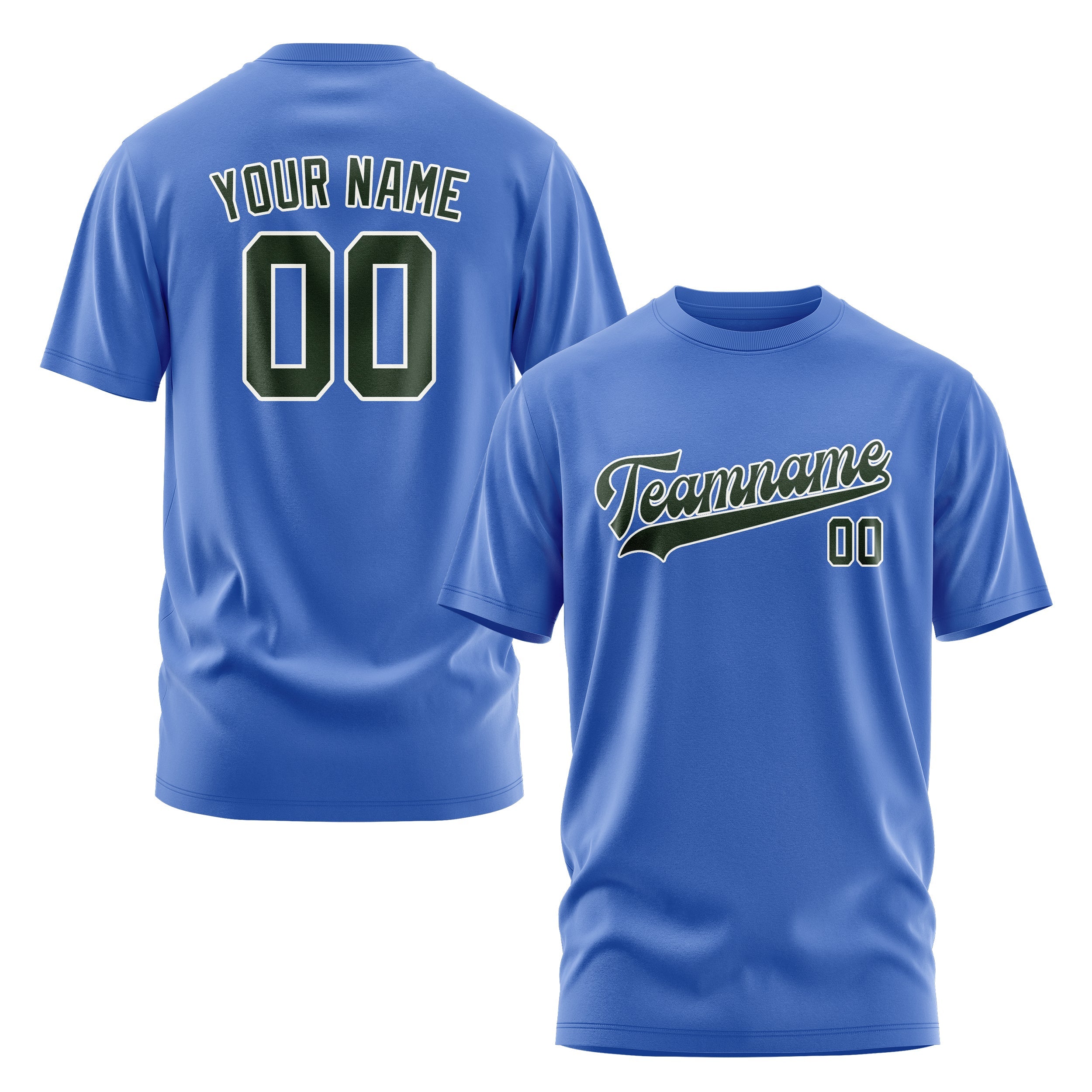 Custom Sky Blue Dark Green T-Shirt