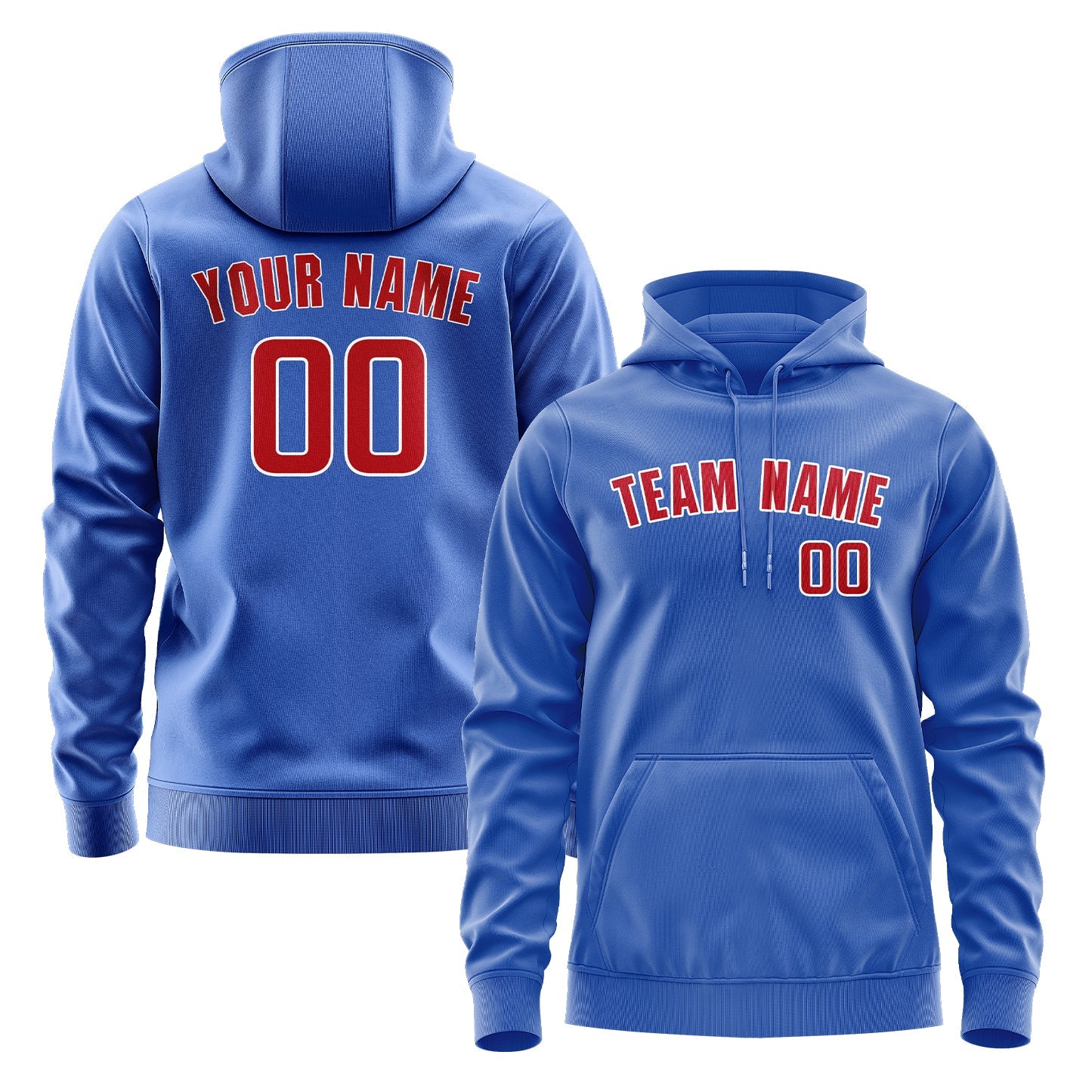 Custom Sky Blue Red Hoodie