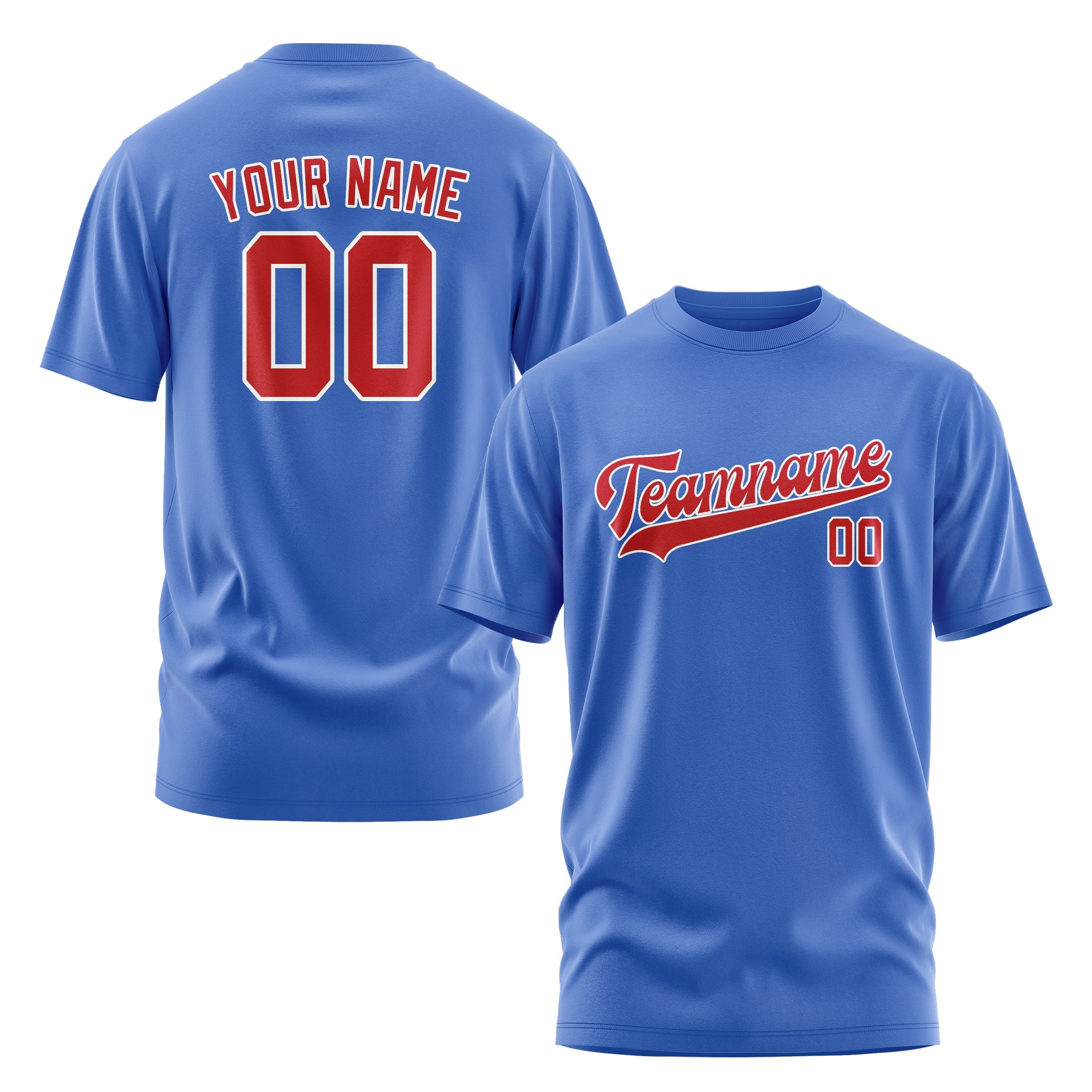 Custom Sky Blue Red T-Shirt