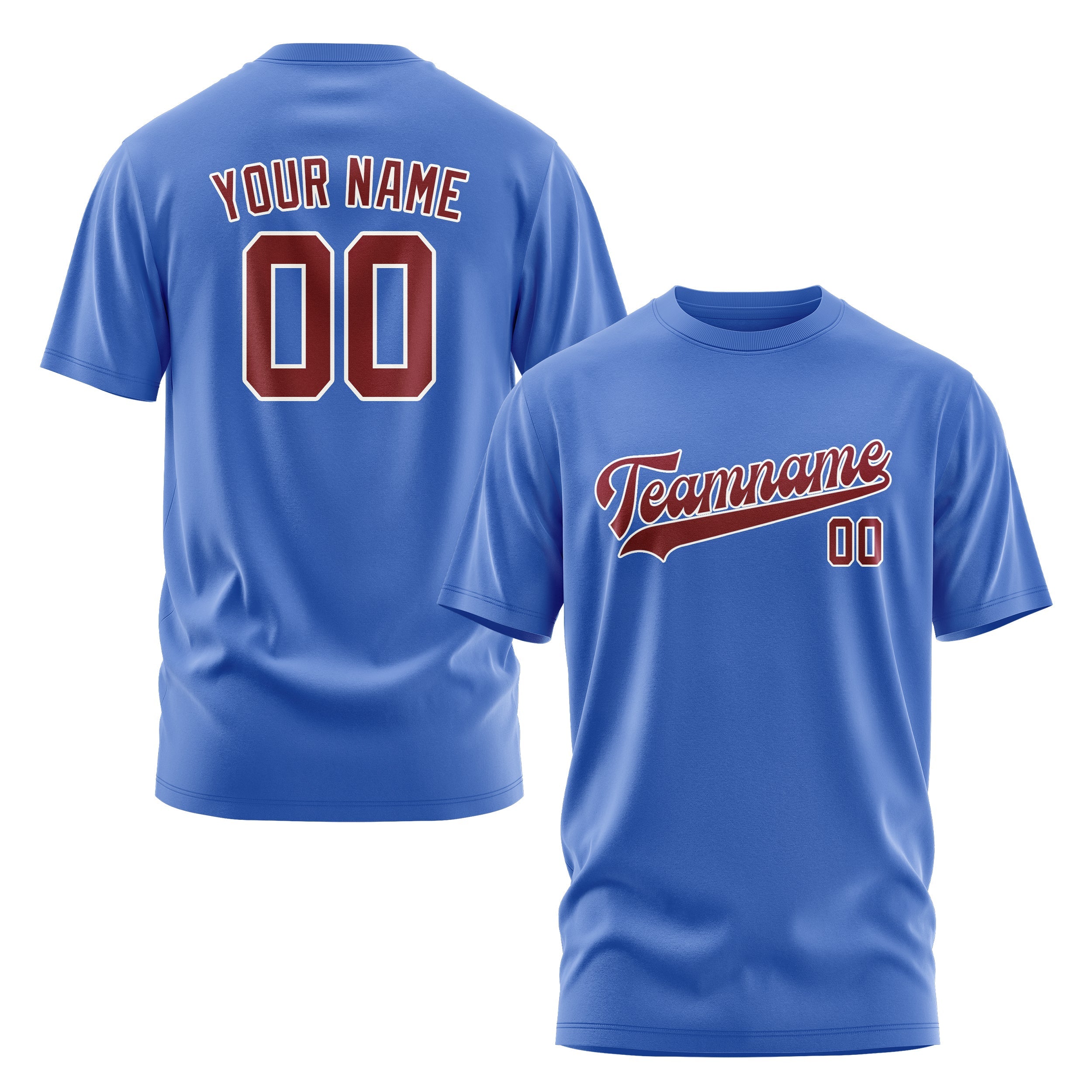 Custom Sky Blue Crimson Red T-Shirt