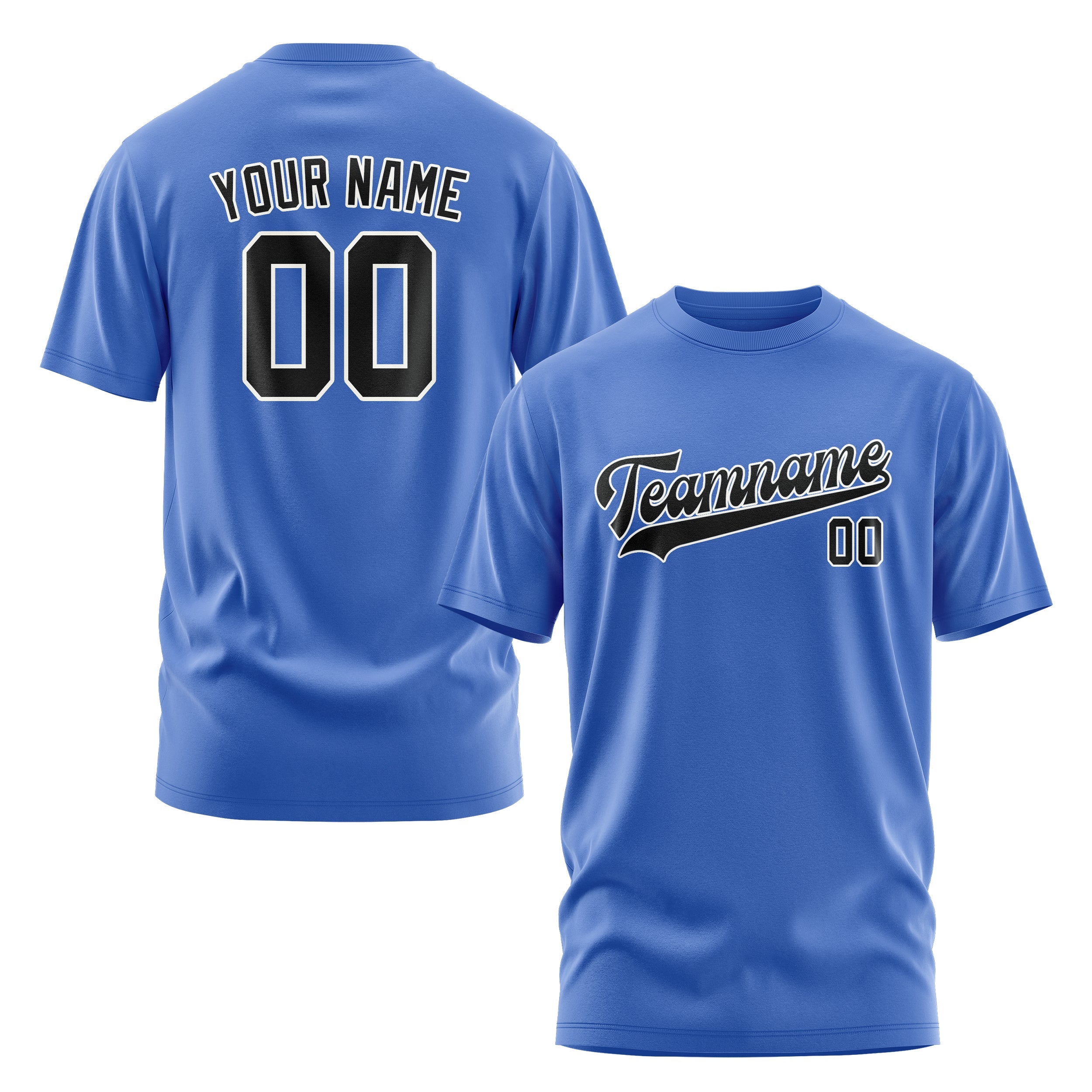 Custom Sky Blue Black T-Shirt