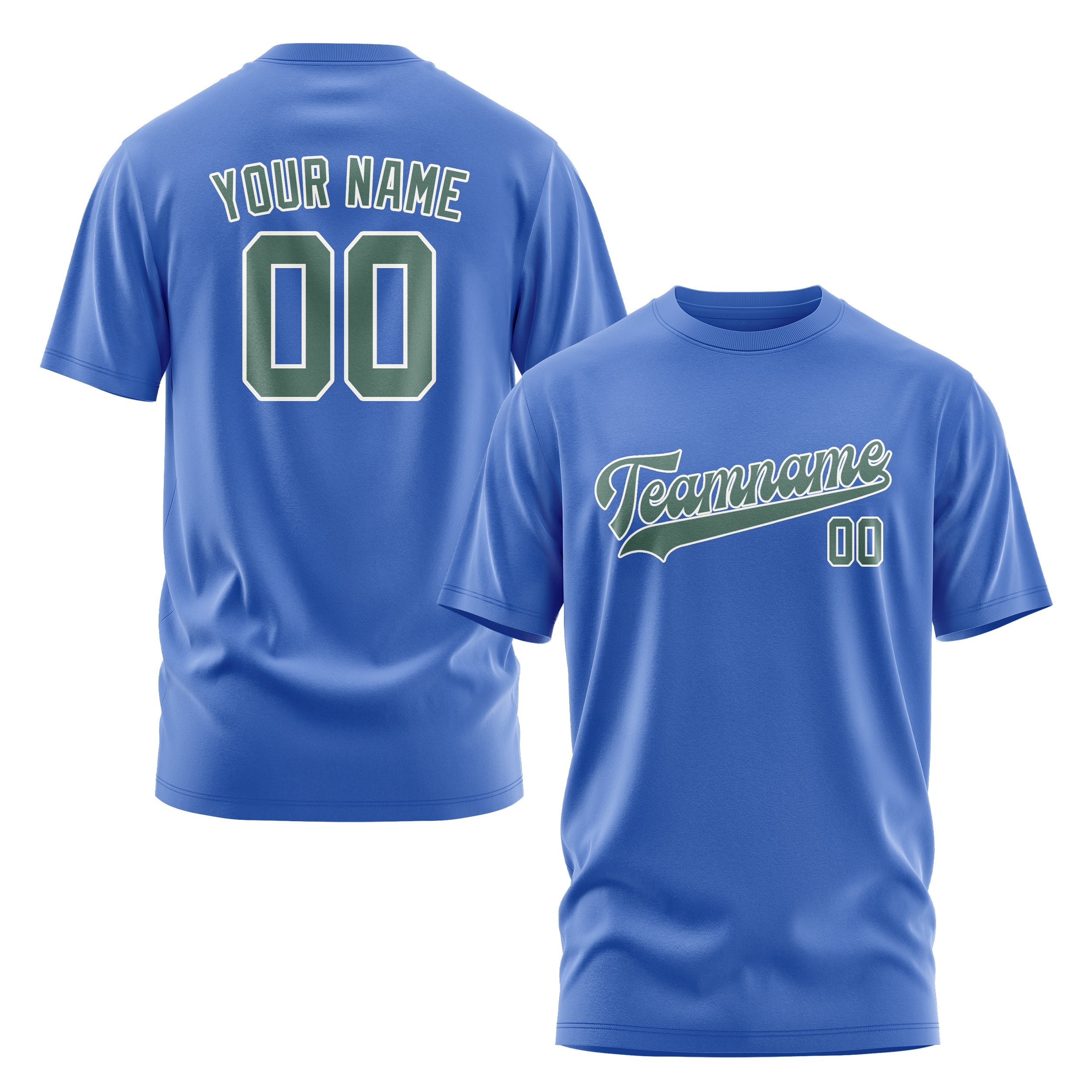 Custom Sky Blue Blue Green T-Shirt