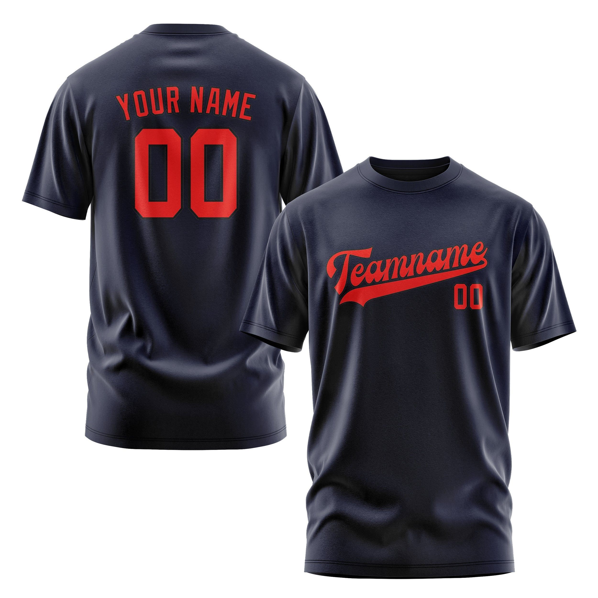 Custom Navy Orange Red T-Shirt