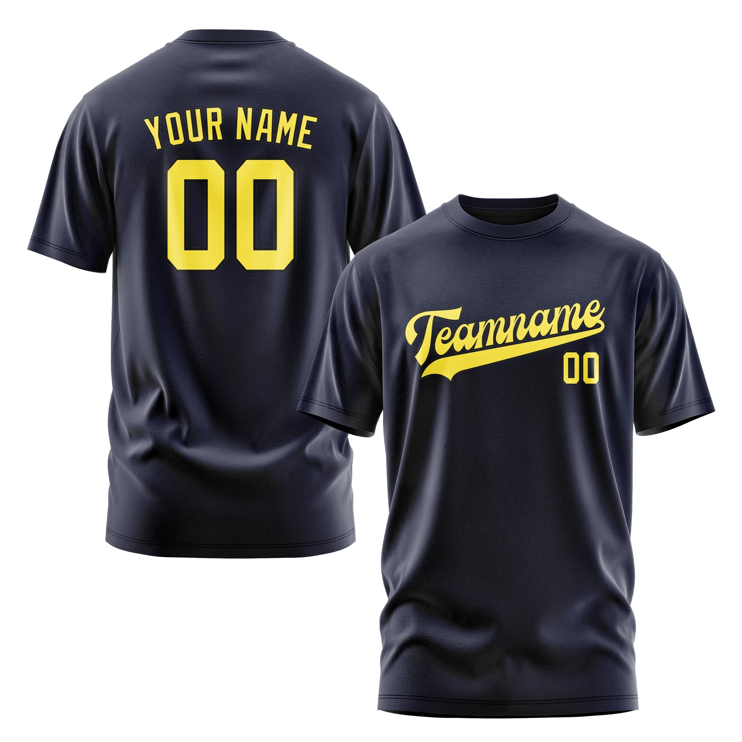 Custom Navy Light Yellow T-Shirt