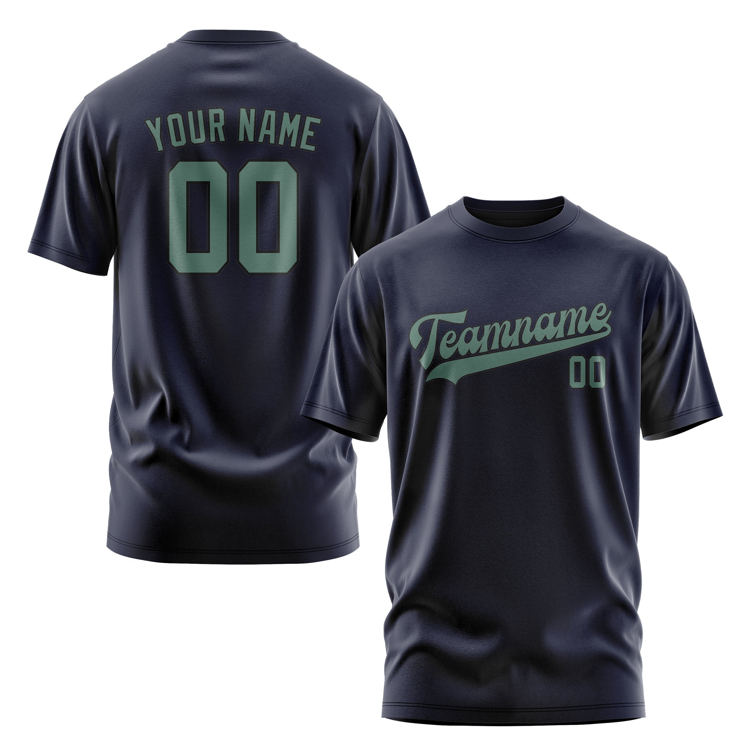 Custom Navy Blue Green T-Shirt