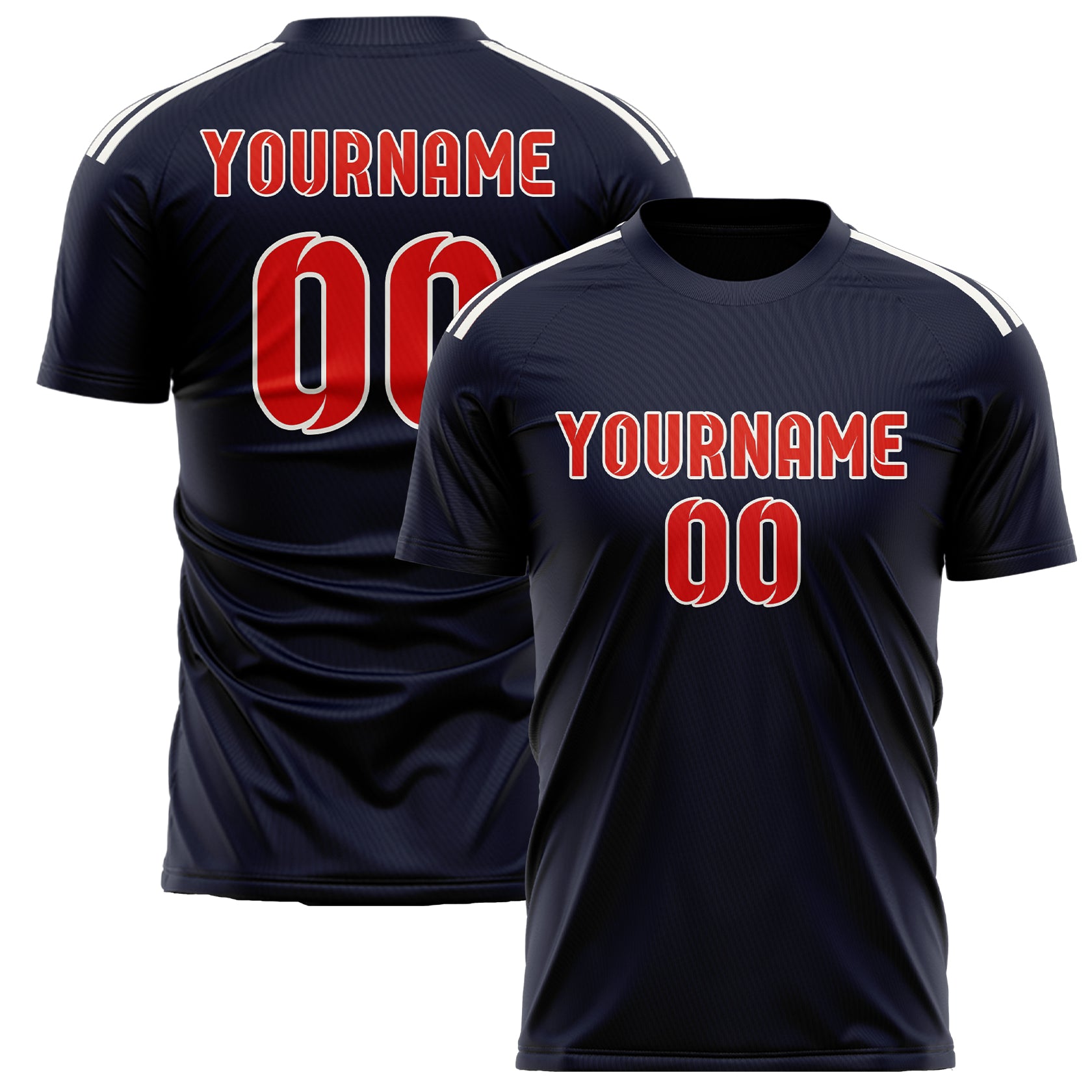 Custom Navy Orange Red Soccer Jersey