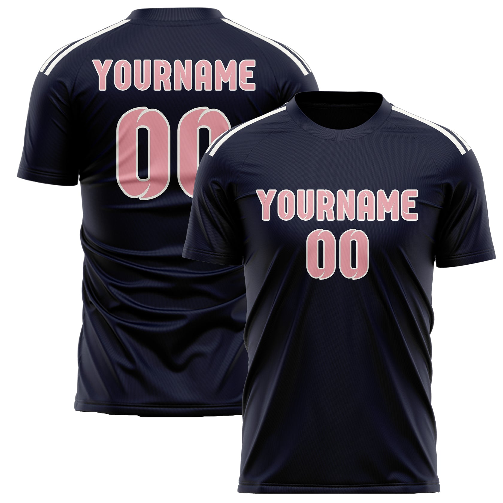 Custom Navy Light Pink Soccer Jersey