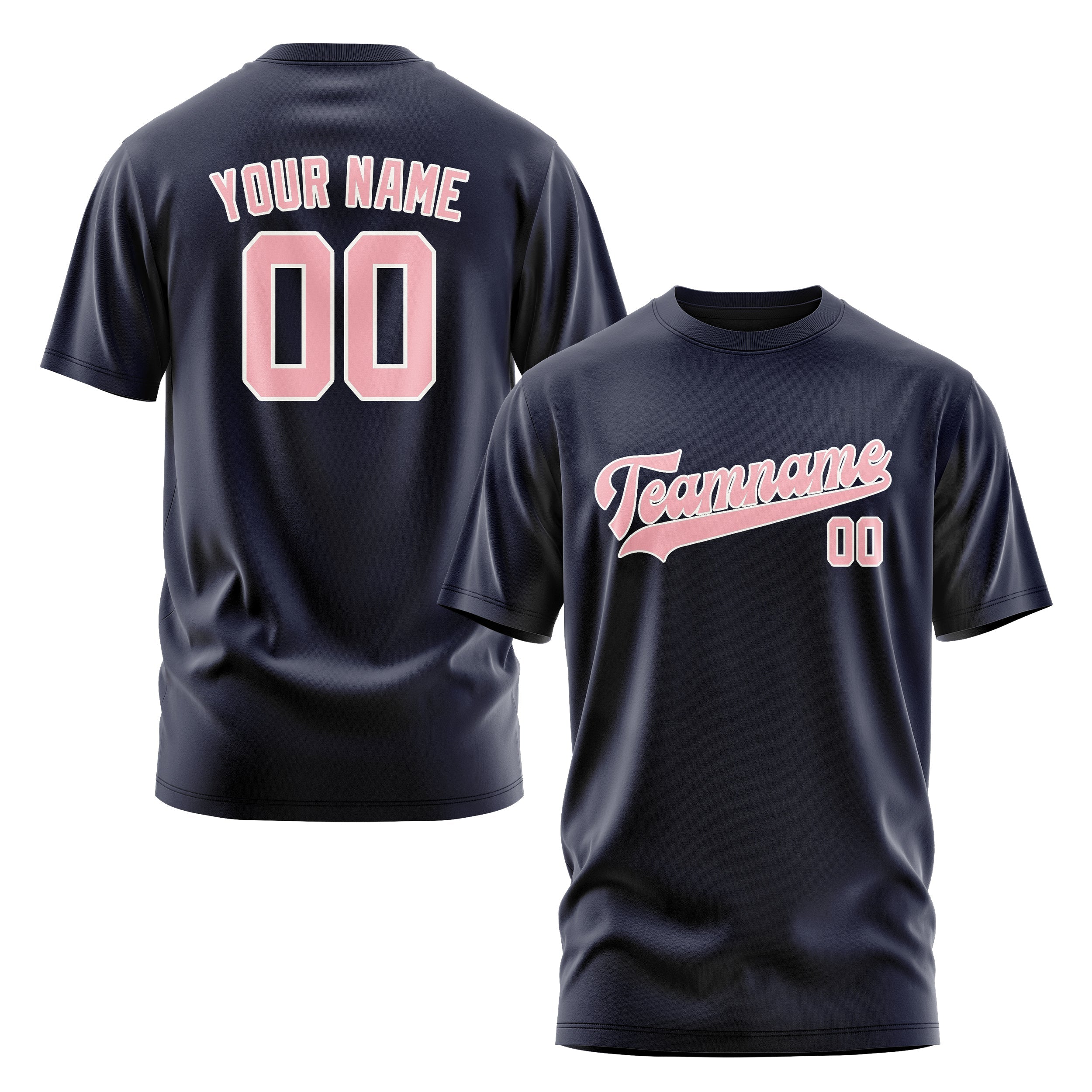 Custom Navy Light Pink T-Shirt