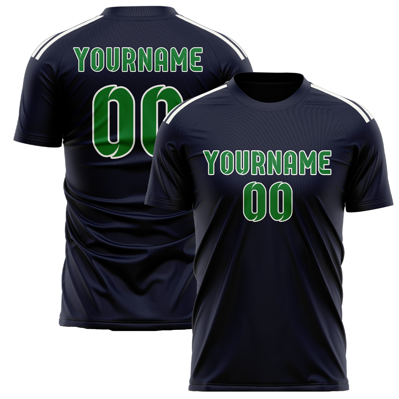Custom Navy Emerald Green Soccer Jersey