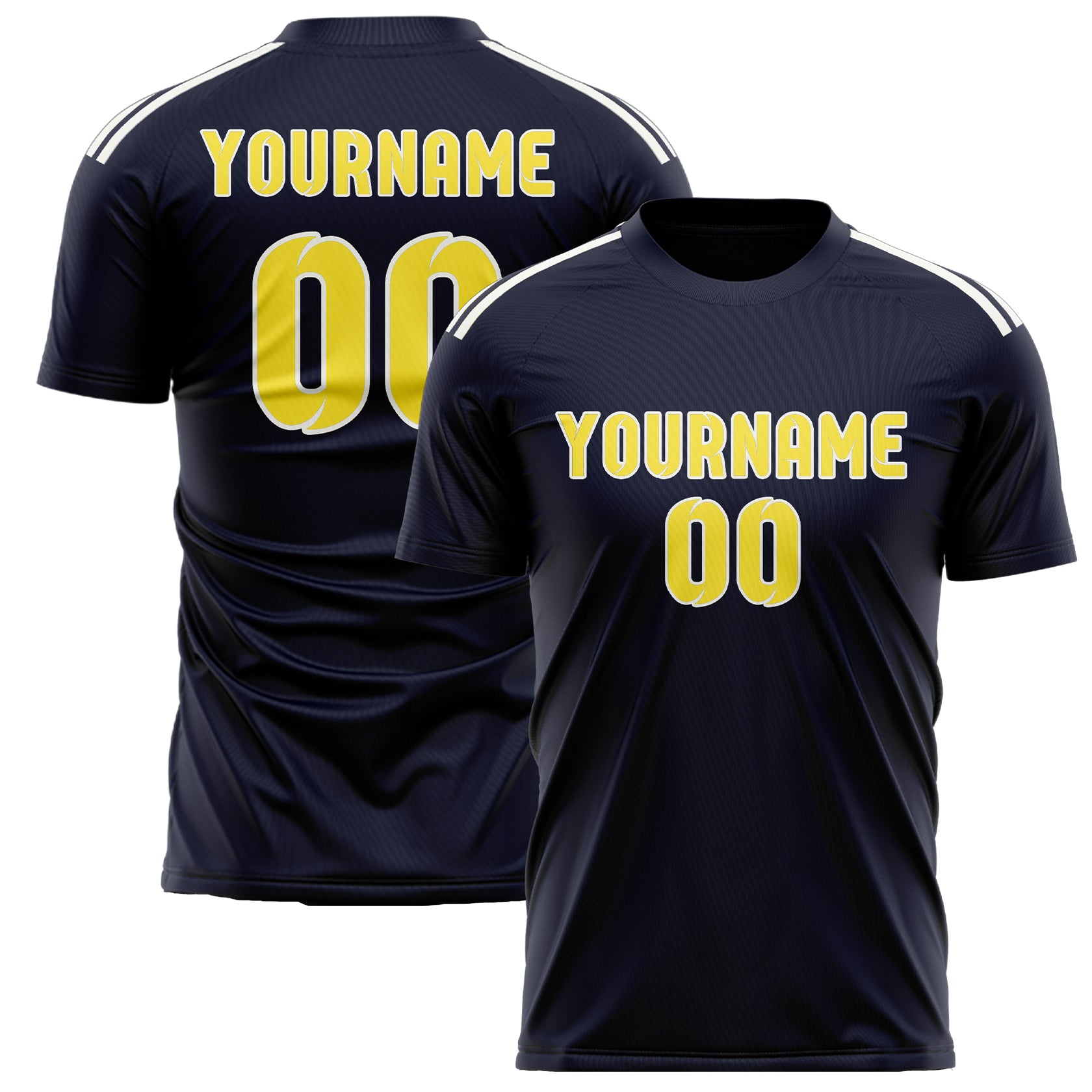 Custom Navy Light Yellow Soccer Jersey