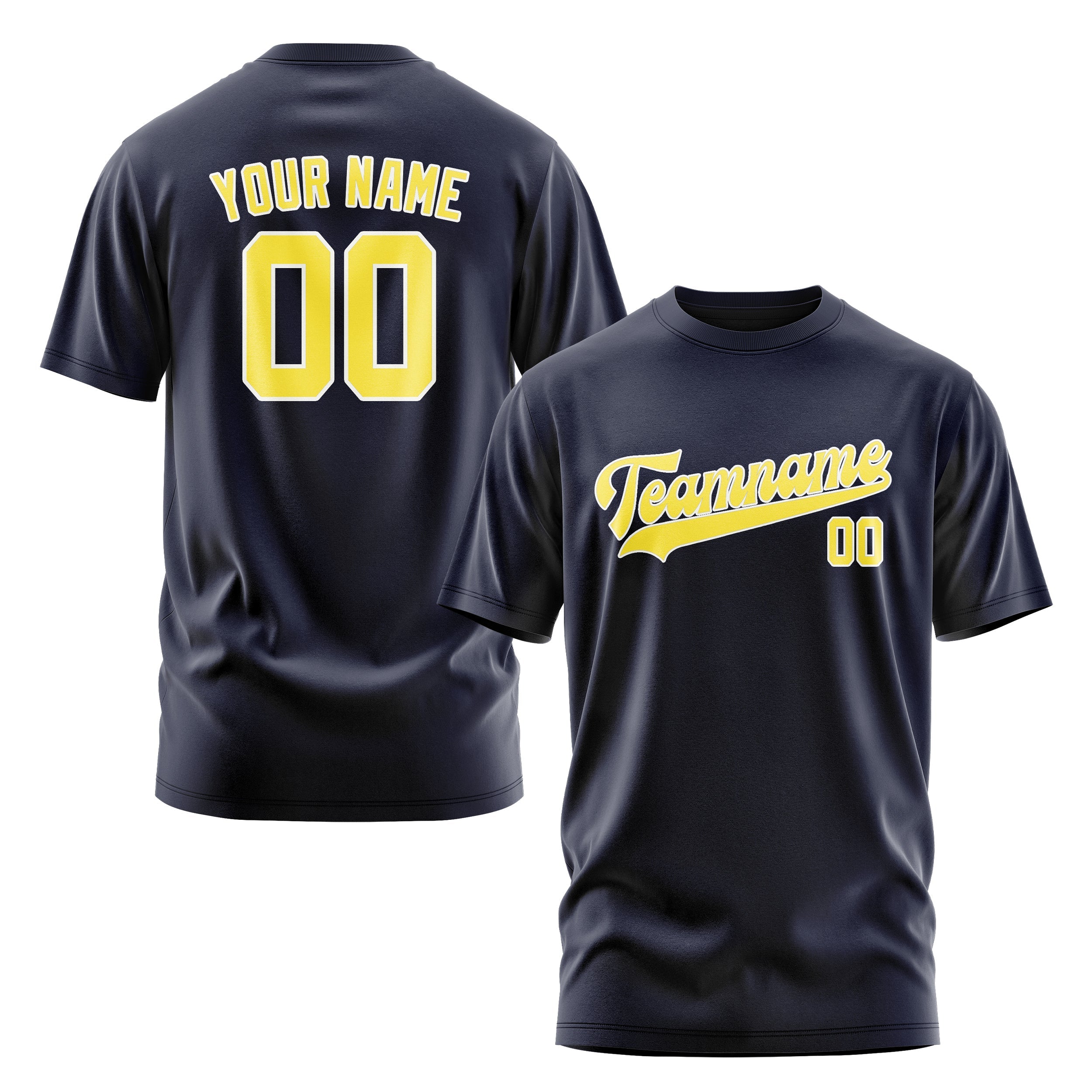 Custom Navy Light Yellow T-Shirt