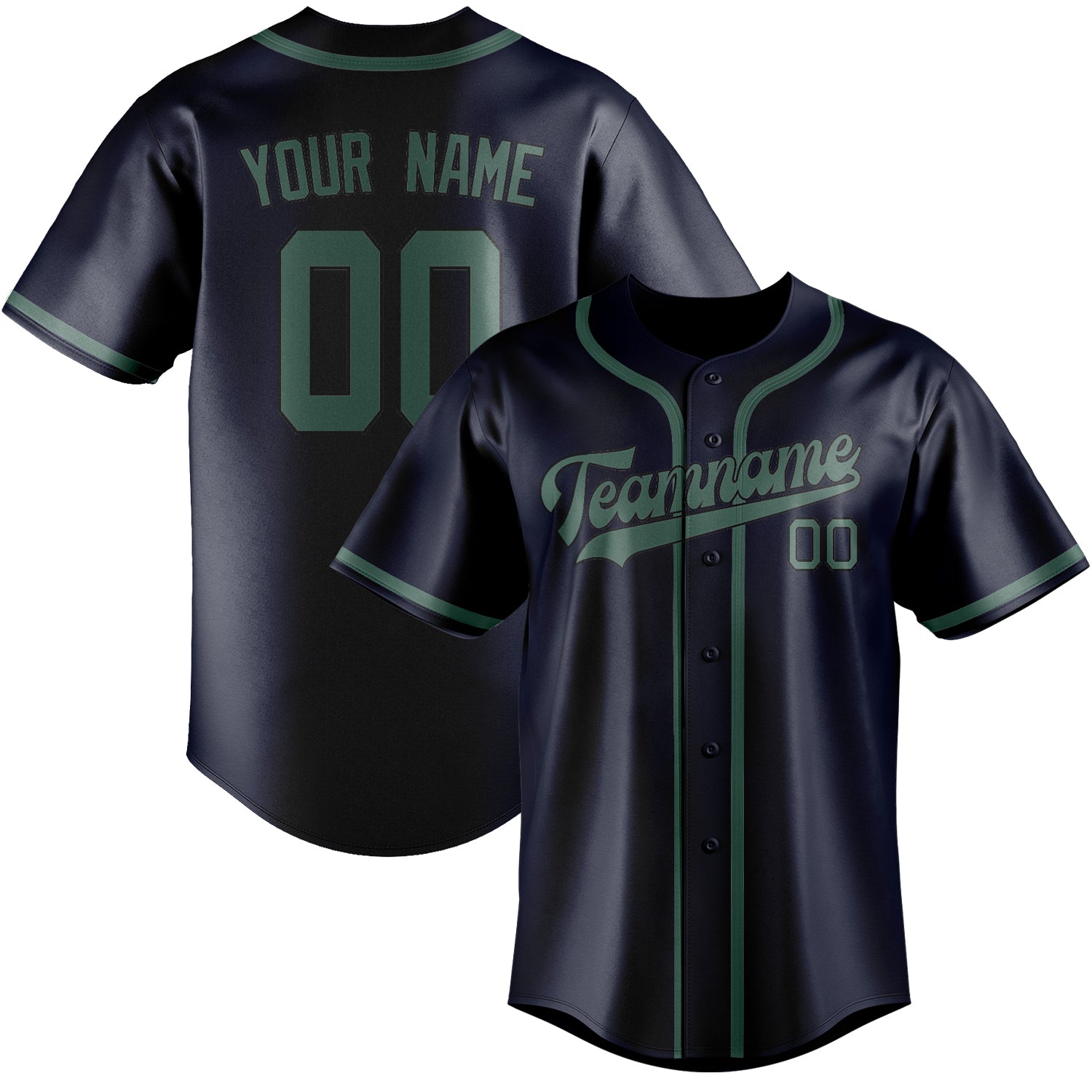 Custom Navy Blue Green Baseball Jersey