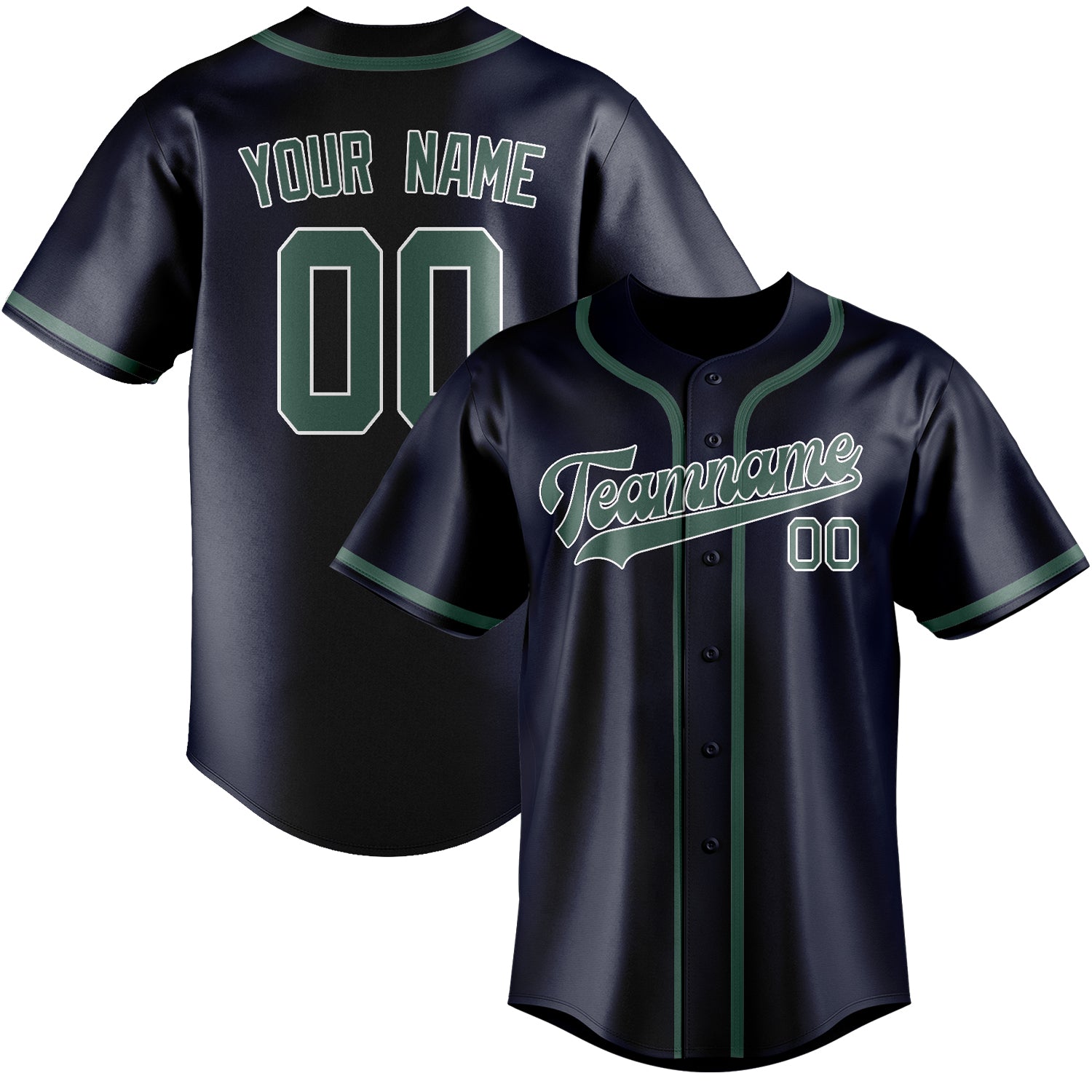 Custom Navy Blue Green Baseball Jersey