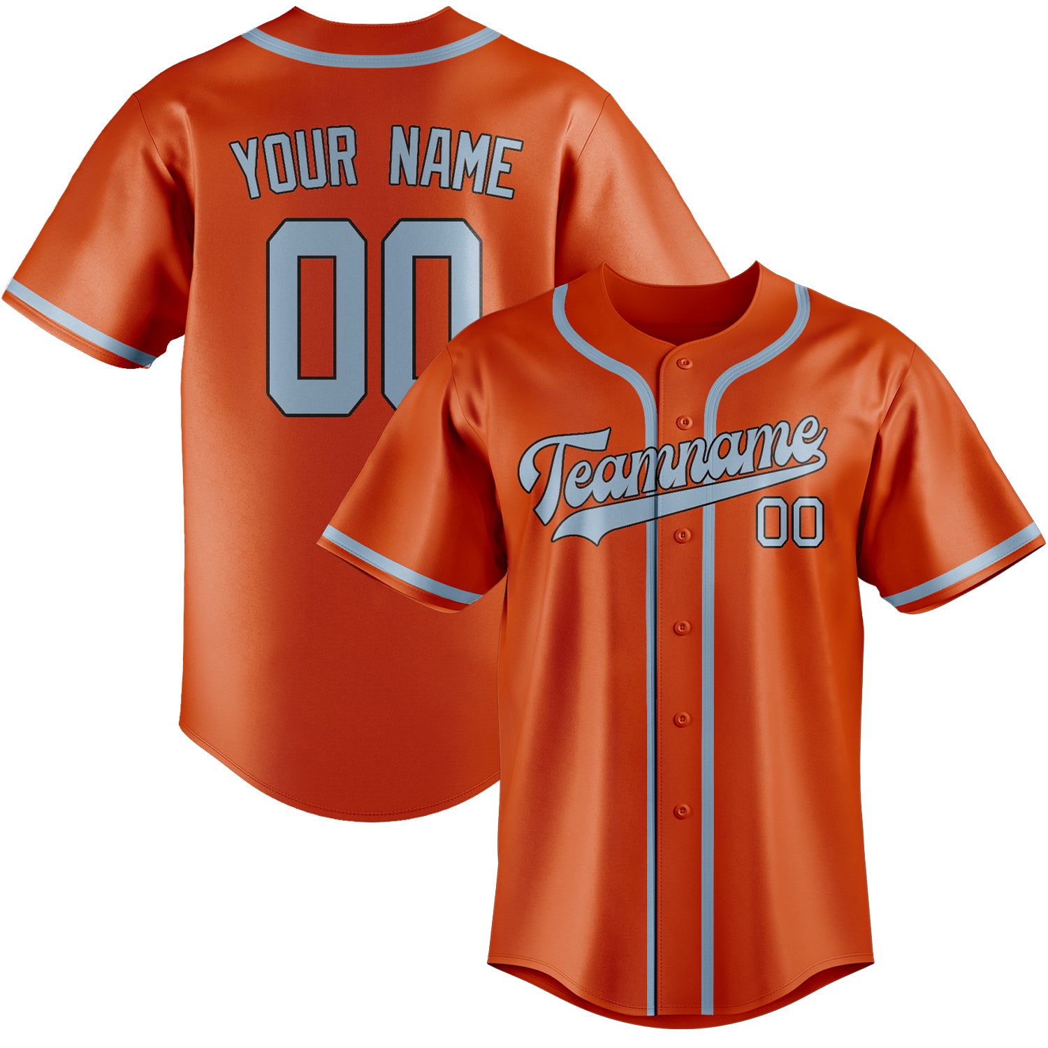 Custom Orange Red Light Blue Baseball Jersey