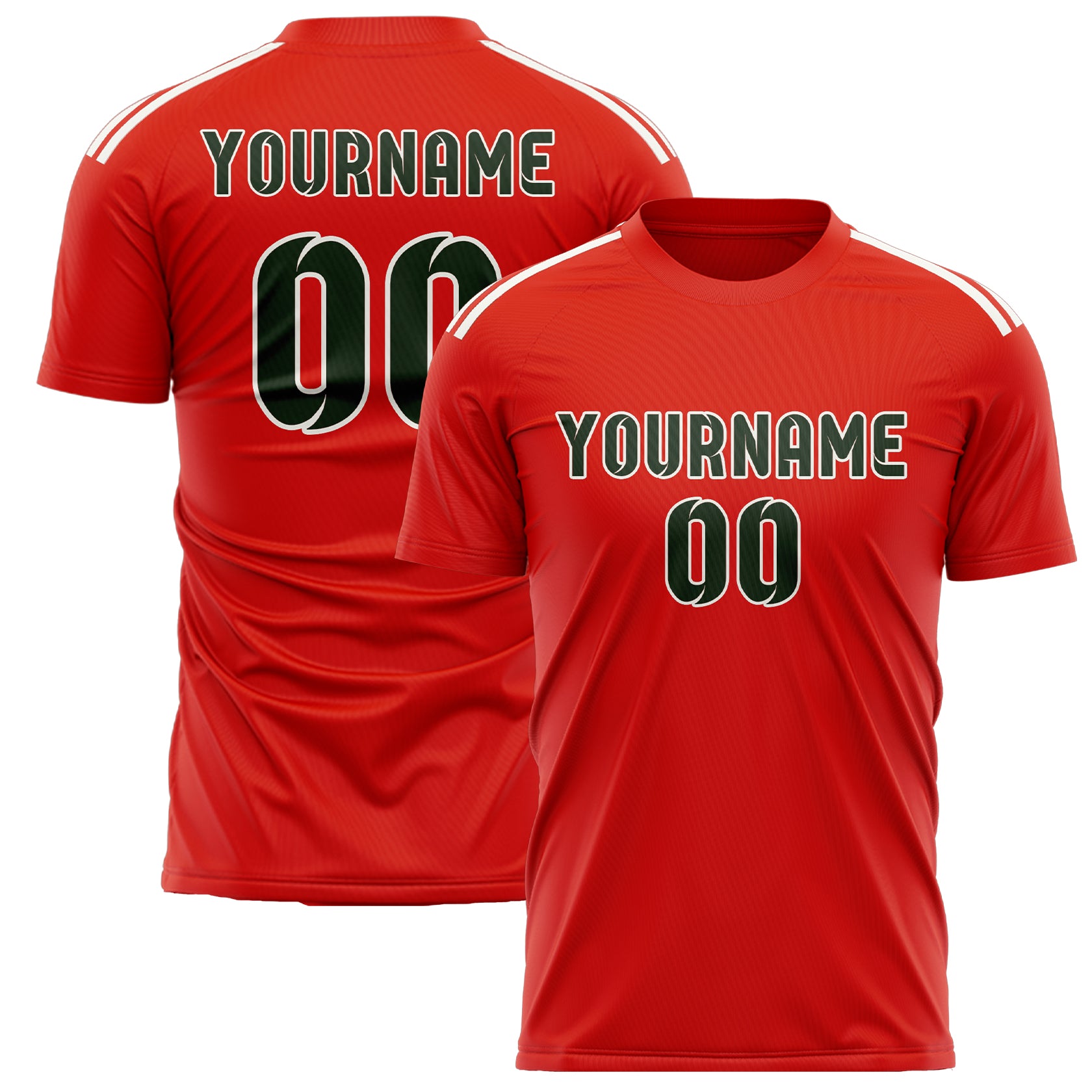 Custom Orange Red Dark Green Soccer Jersey