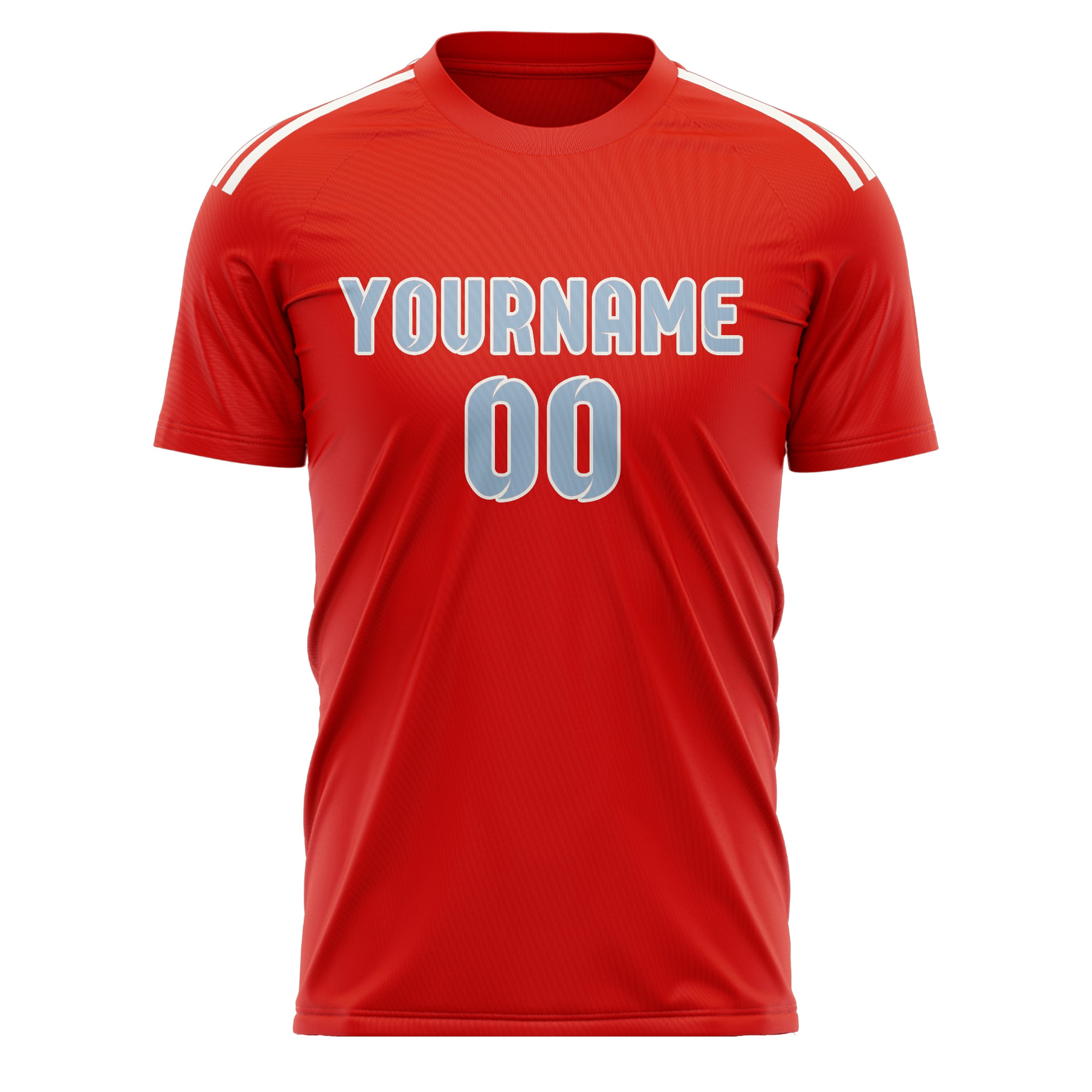 Custom Orange Red Light Blue Soccer Jersey