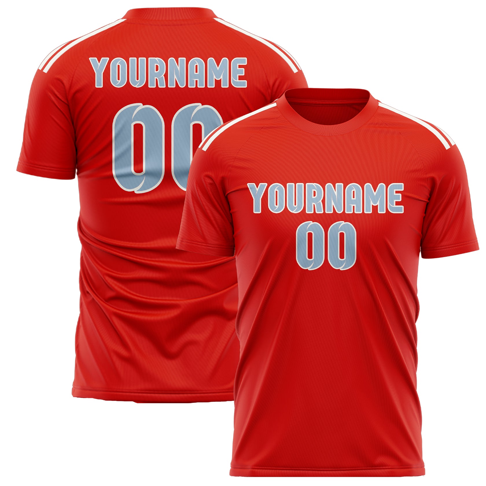 Custom Orange Red Light Blue Soccer Jersey