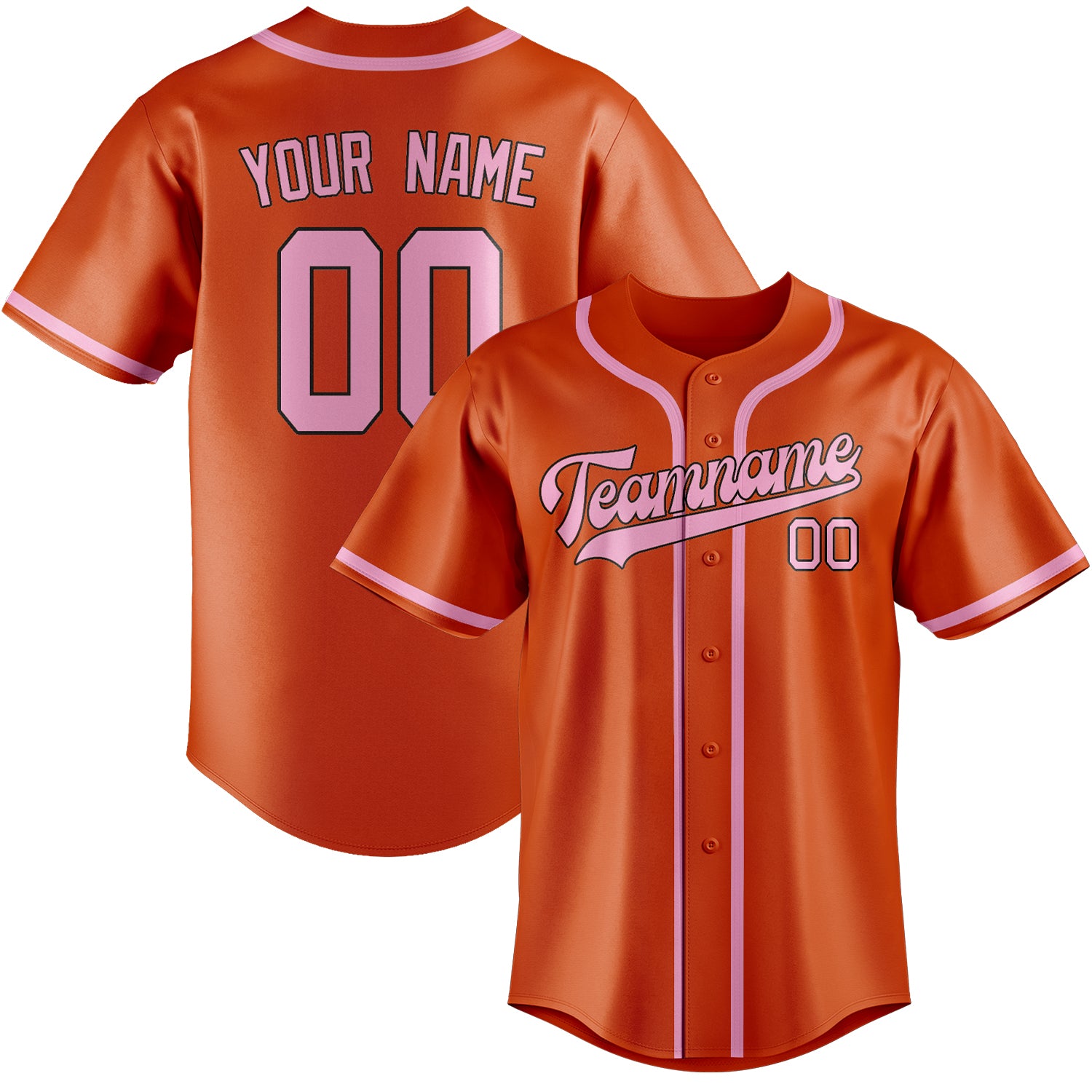 Custom Orange Red Light Pink Baseball Jersey