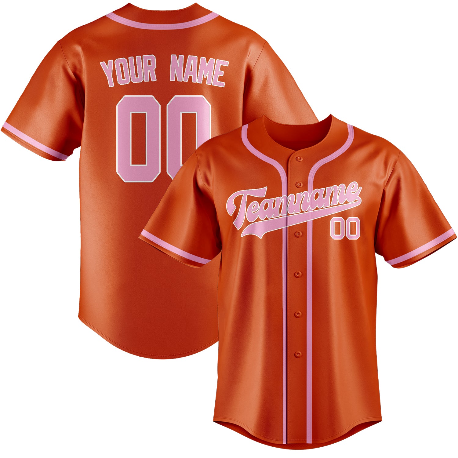 Custom Orange Red Light Pink Baseball Jersey