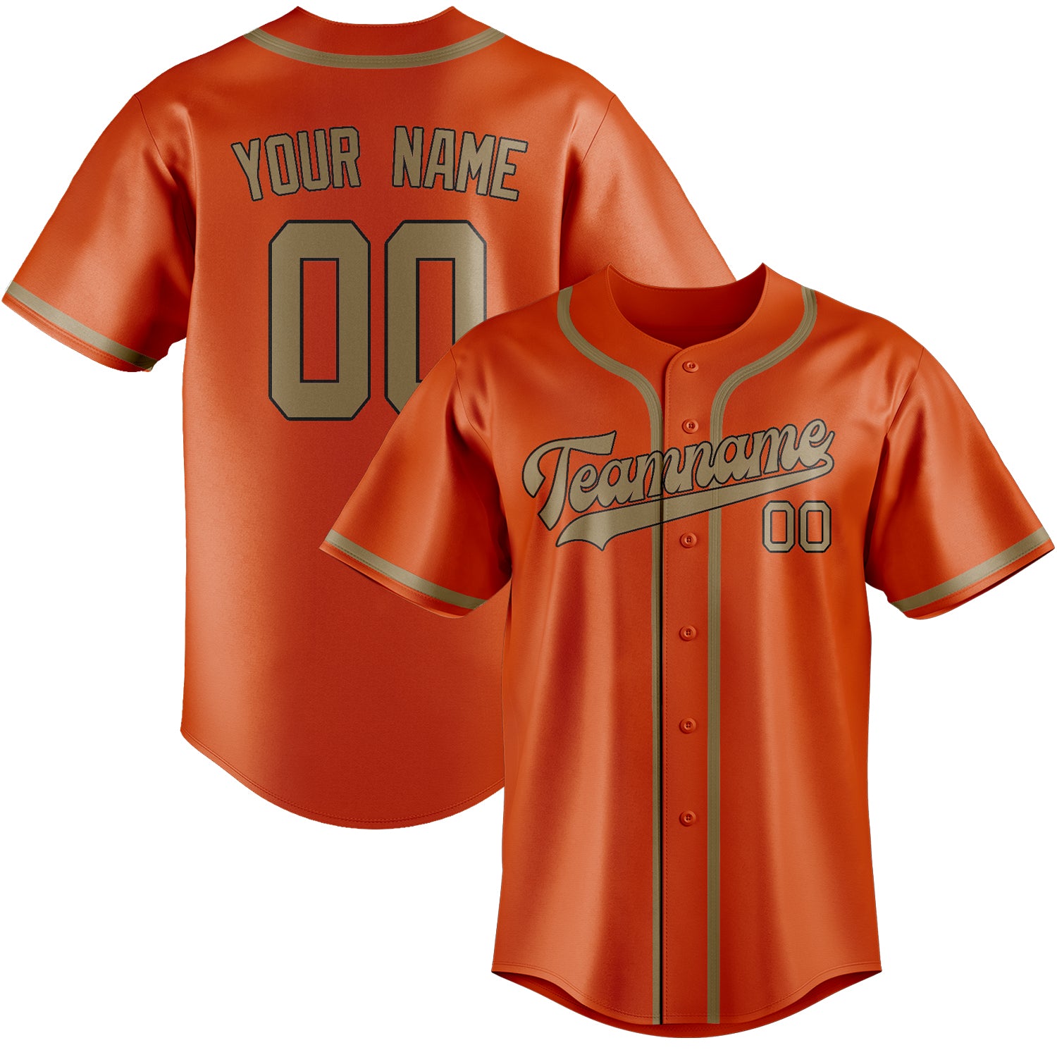 Custom Orange Red Light Khaki Baseball Jersey