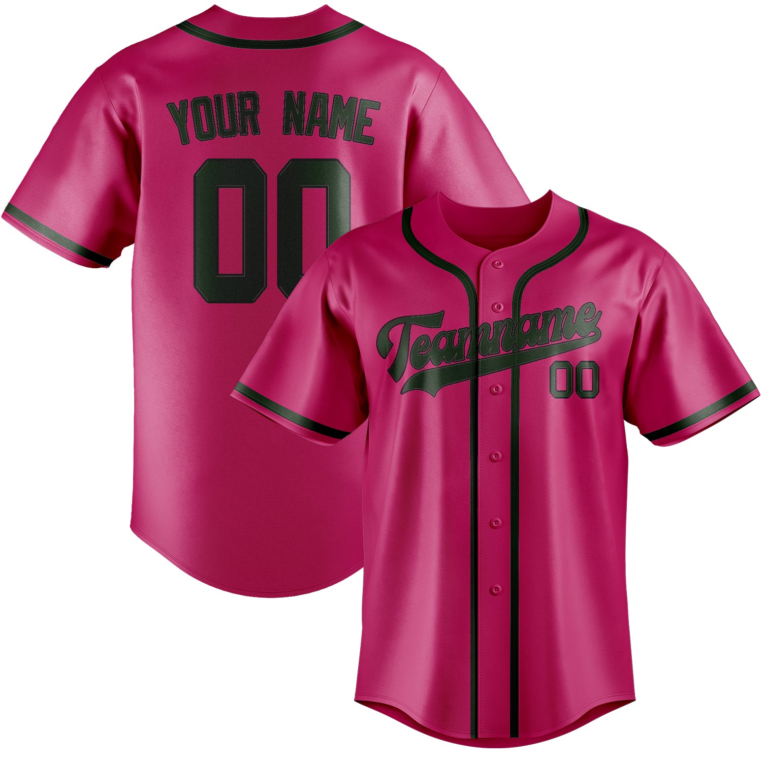 Custom Pink Dark Green Baseball Jersey