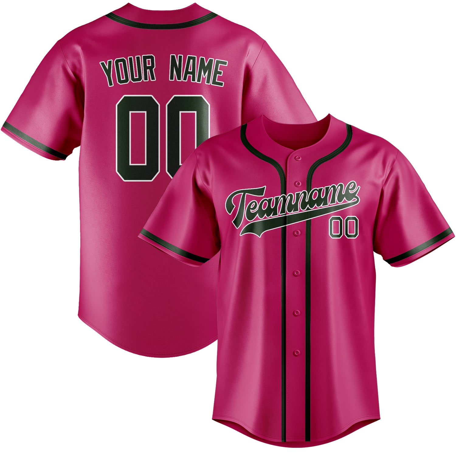 Custom Pink Dark Green Baseball Jersey