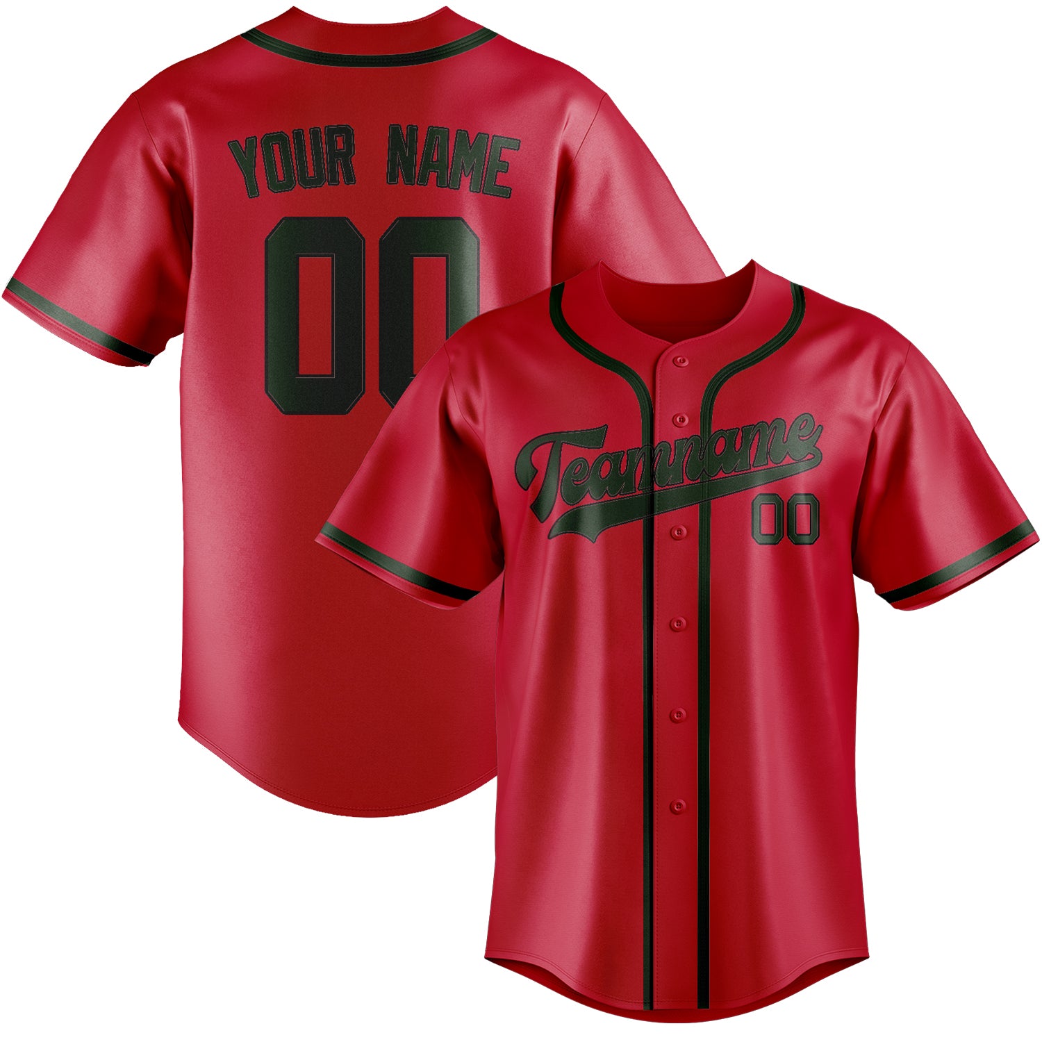Custom Red Dark Green Baseball Jersey