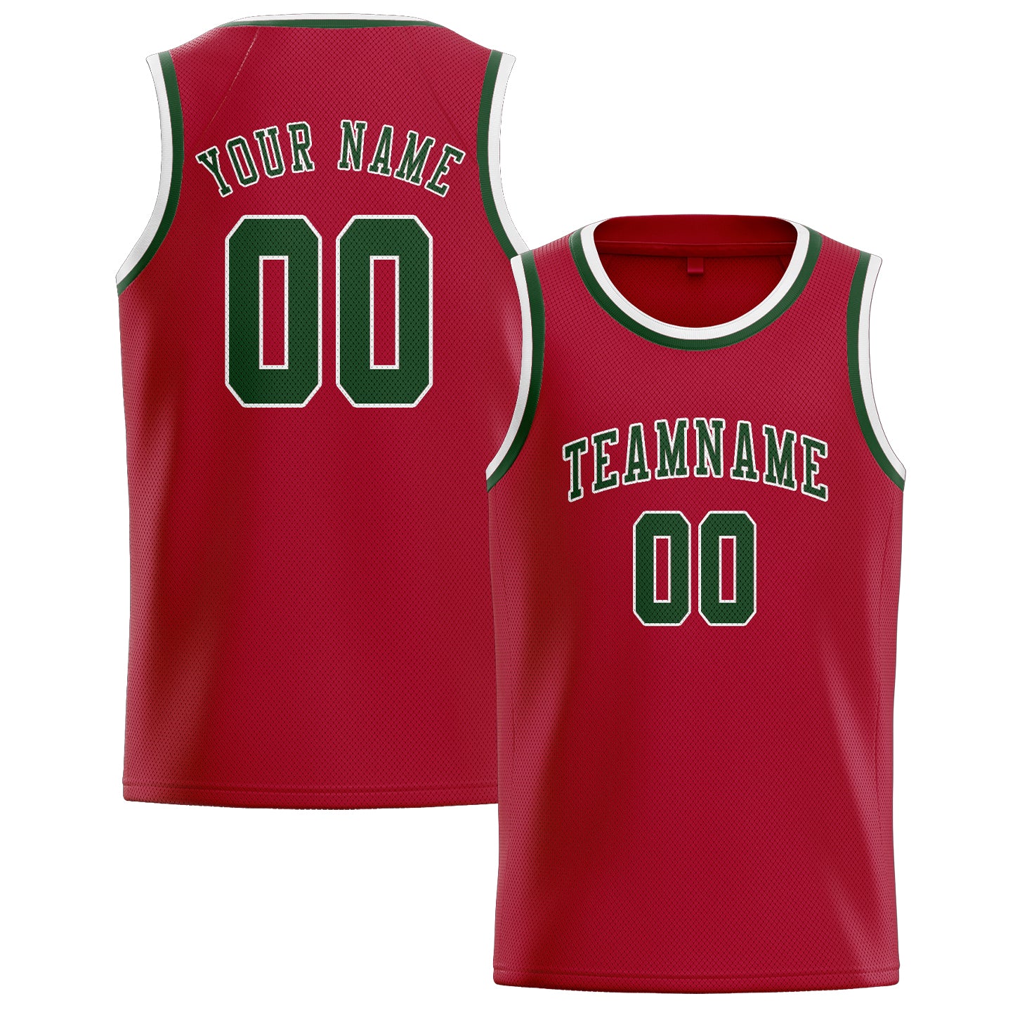Custom Red Dark Green Basketball Jersey