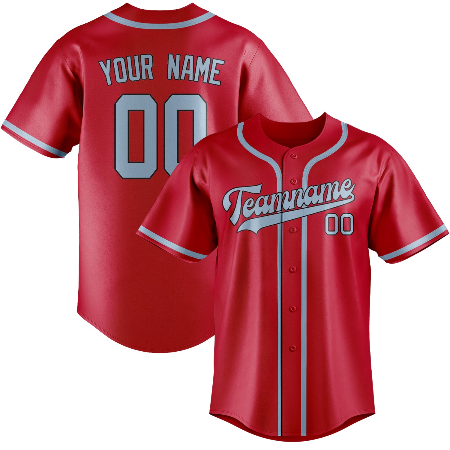 Custom Red Light Blue Baseball Jersey