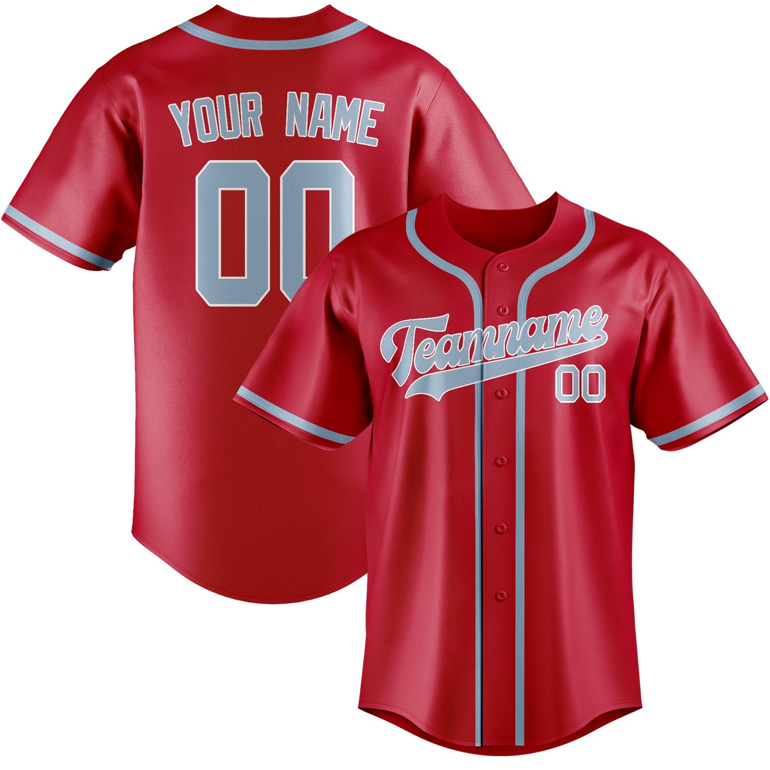 Custom Red Light Blue Baseball Jersey