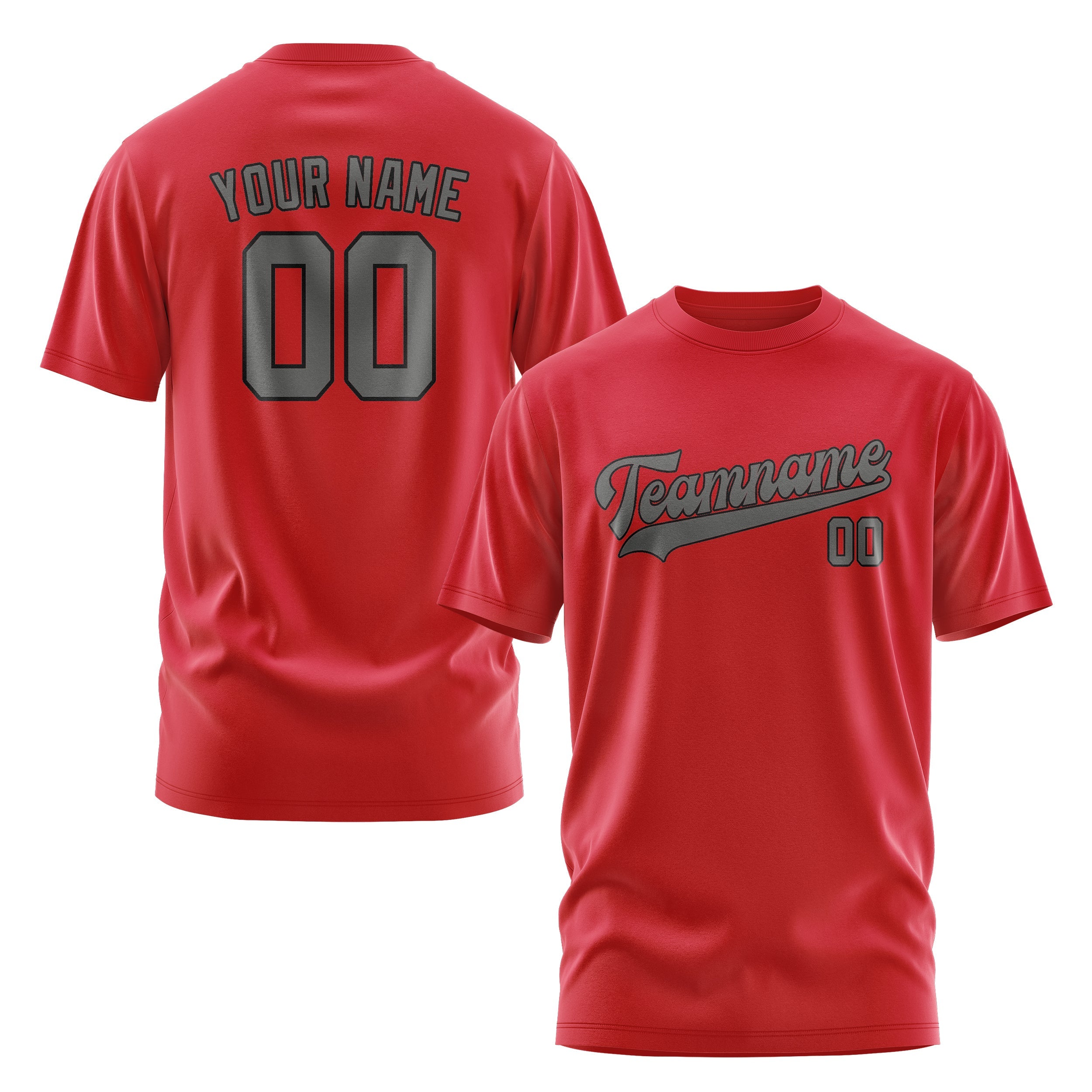 Custom Red Dark Grey T-Shirt