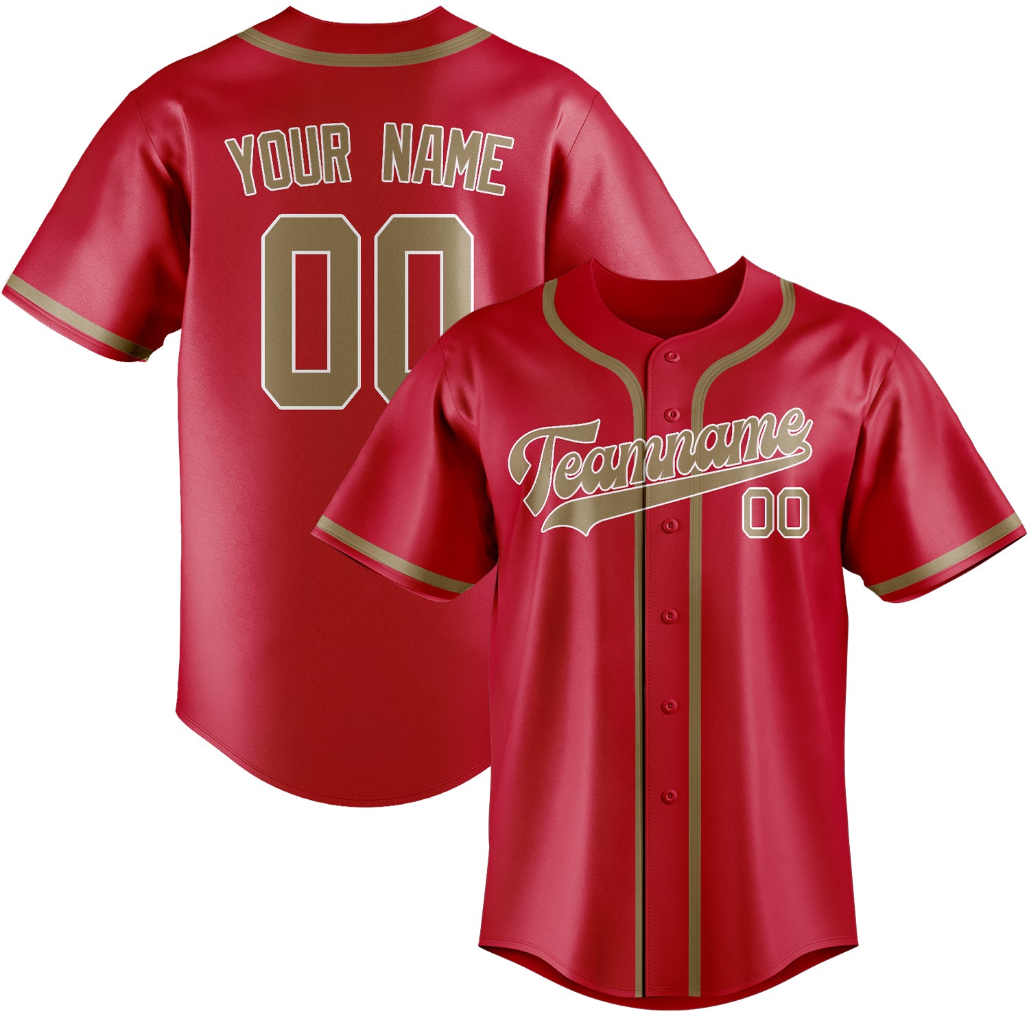 Custom Red Light Khaki Baseball Jersey