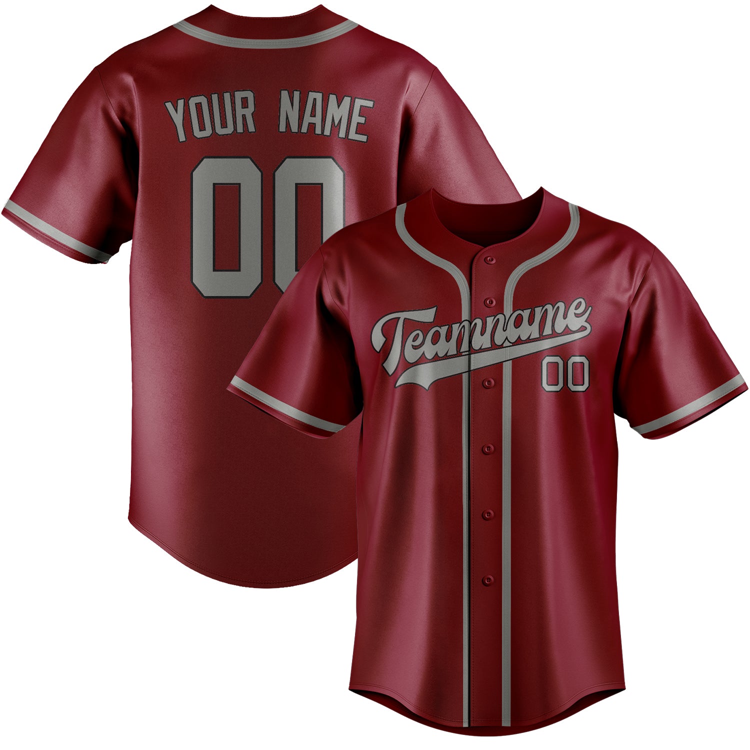 Custom Crimson Red Gray Baseball Jersey