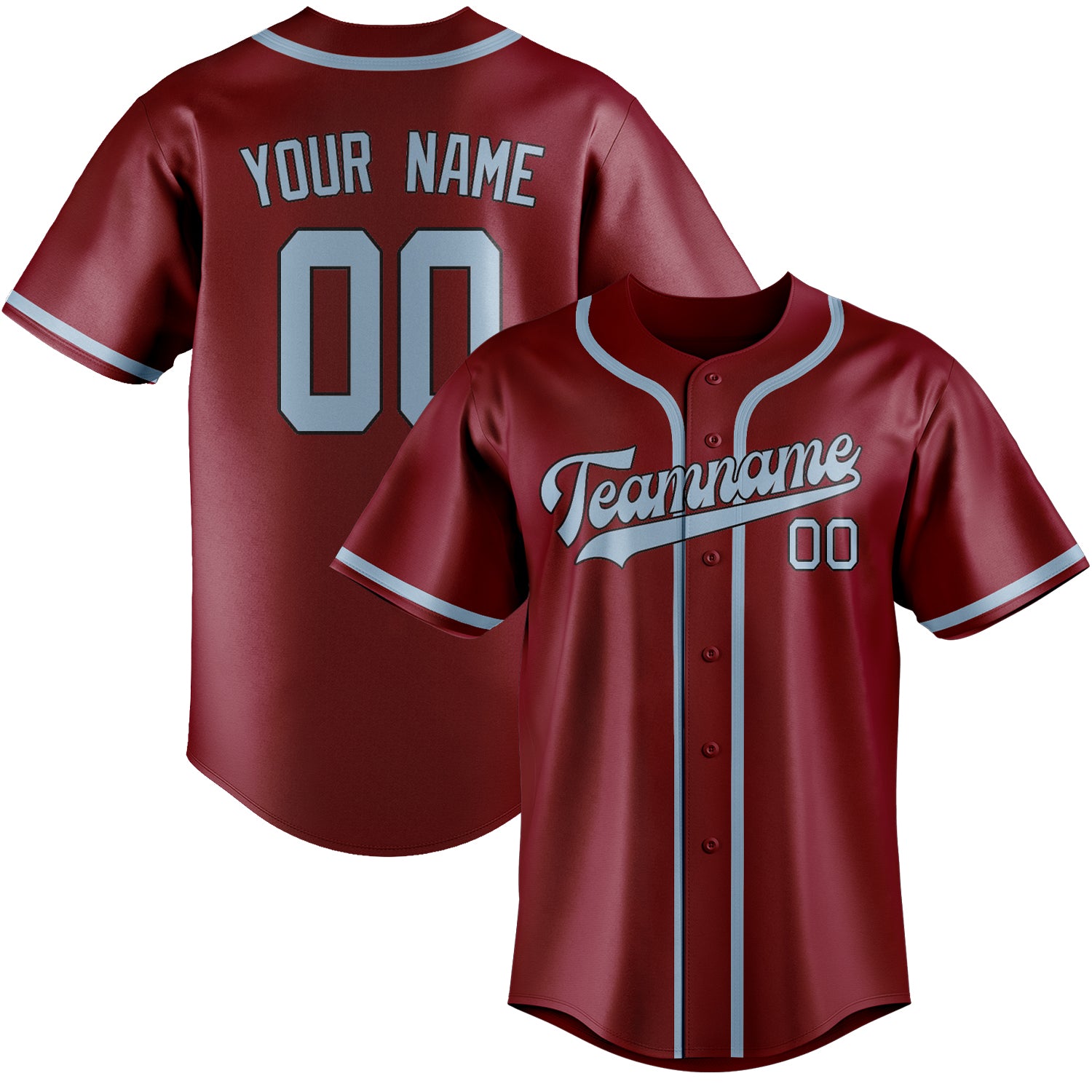 Custom Crimson Red Light Blue Baseball Jersey