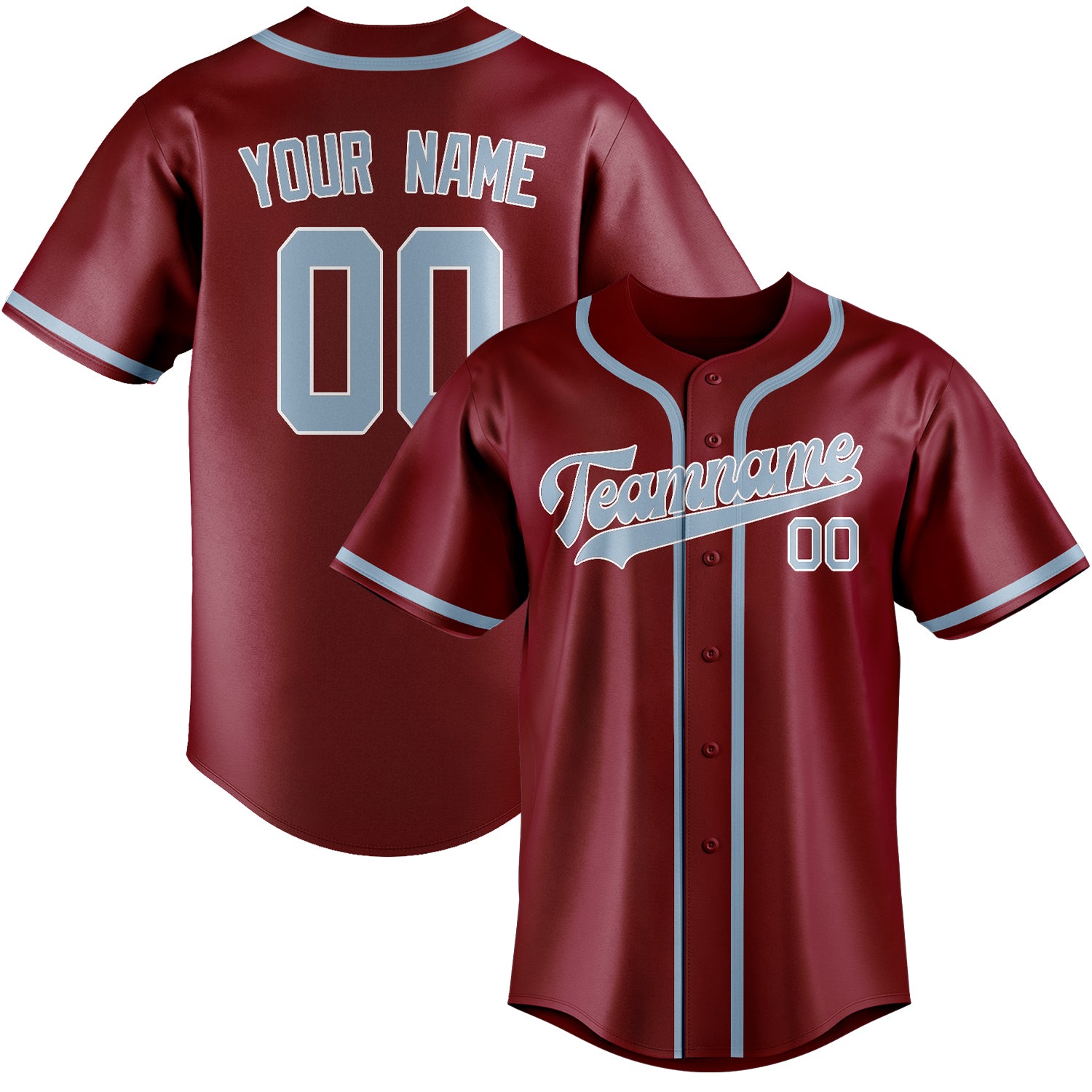 Custom Crimson Red Light Blue Baseball Jersey