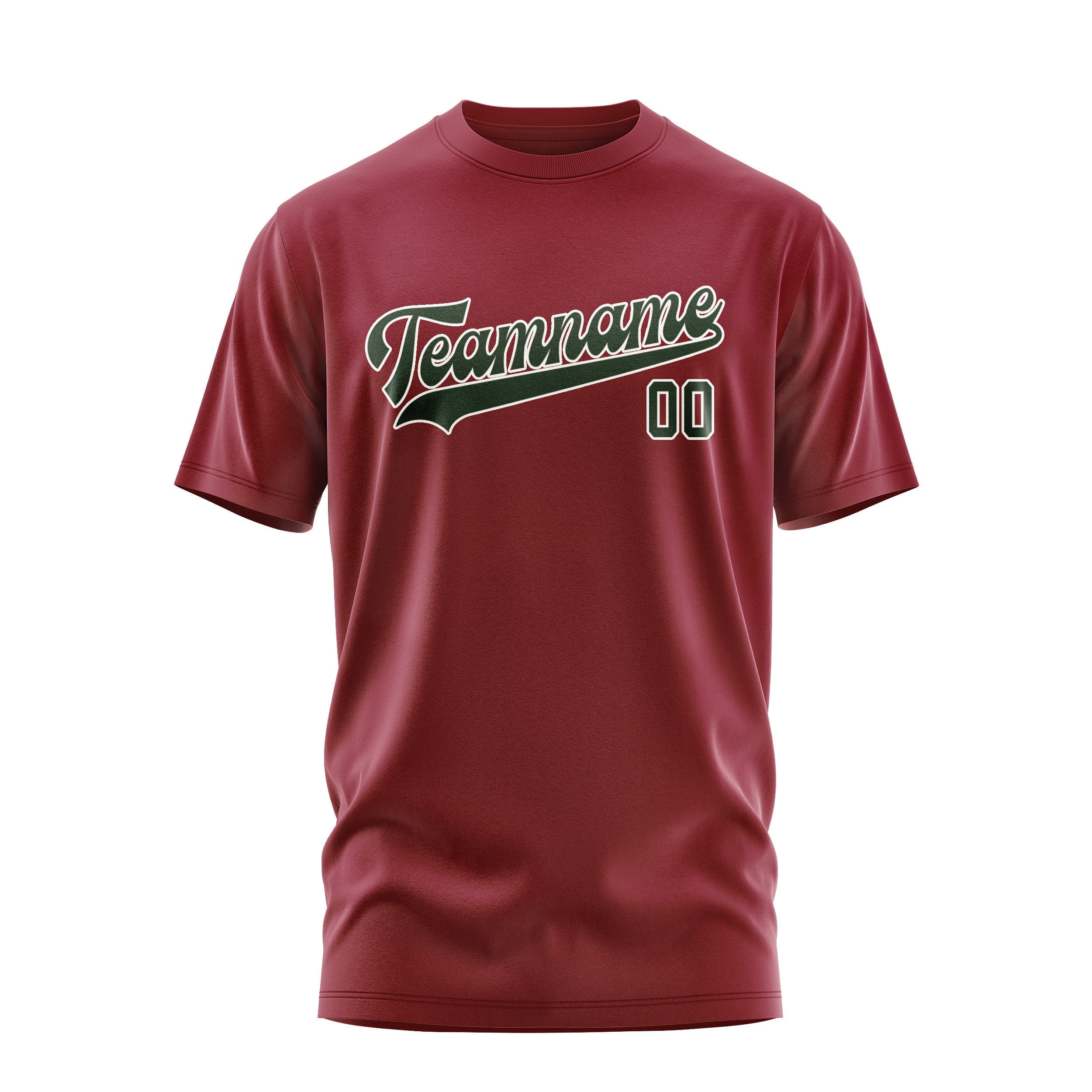Custom Crimson Red Dark Green T-Shirt