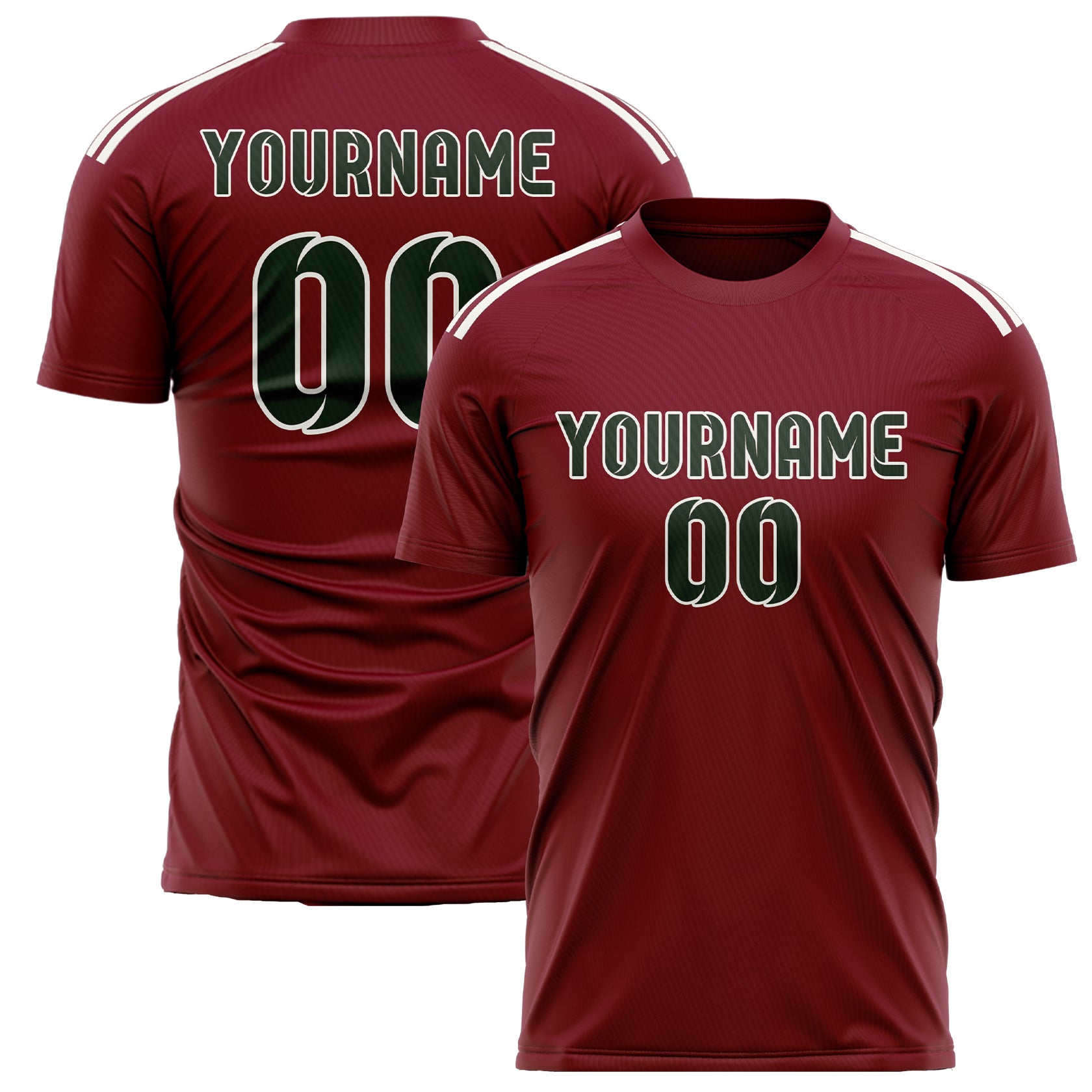 Custom Crimson Red Dark Green Soccer Jersey