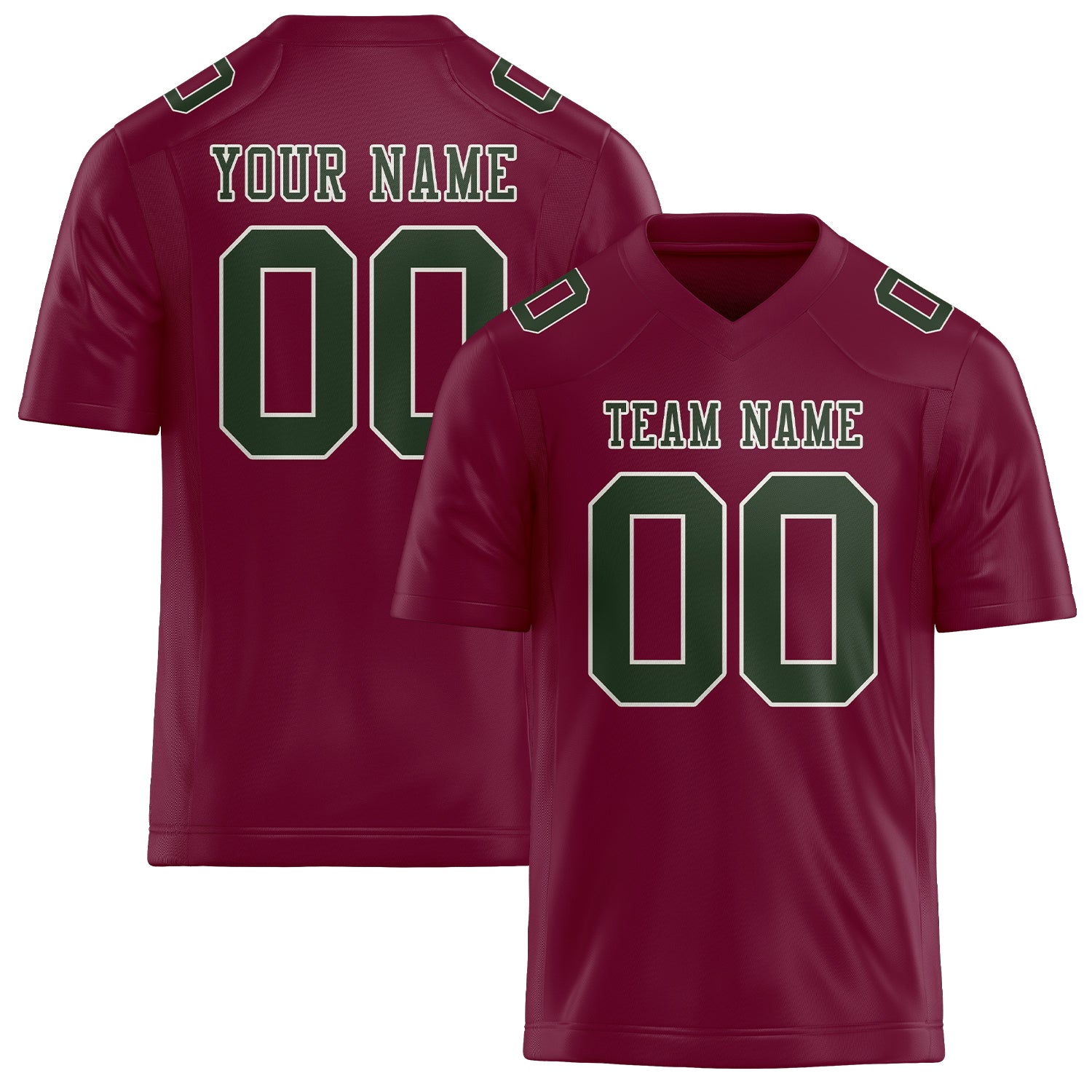 Custom Crimson Red Dark Green Football Jersey
