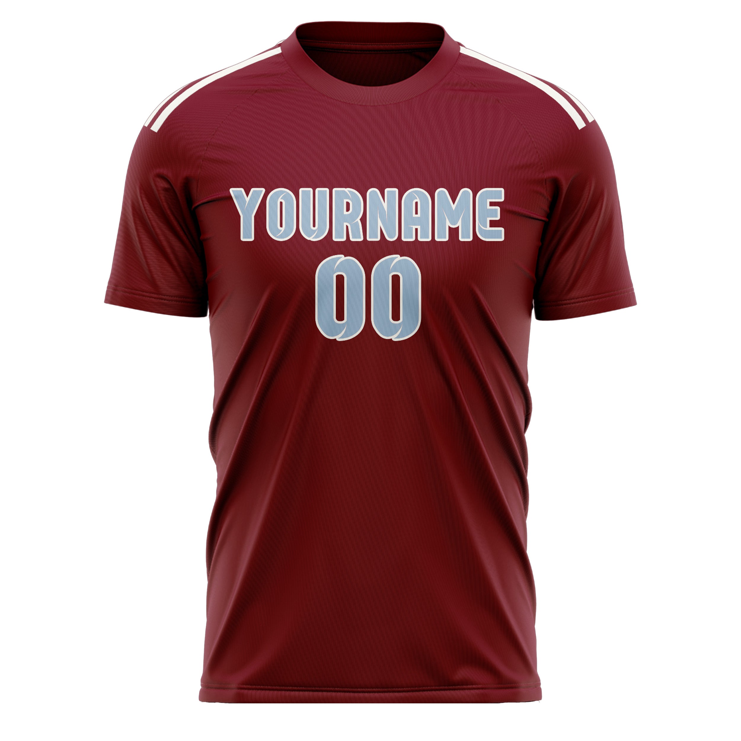 Custom Crimson Red Light Blue Soccer Jersey