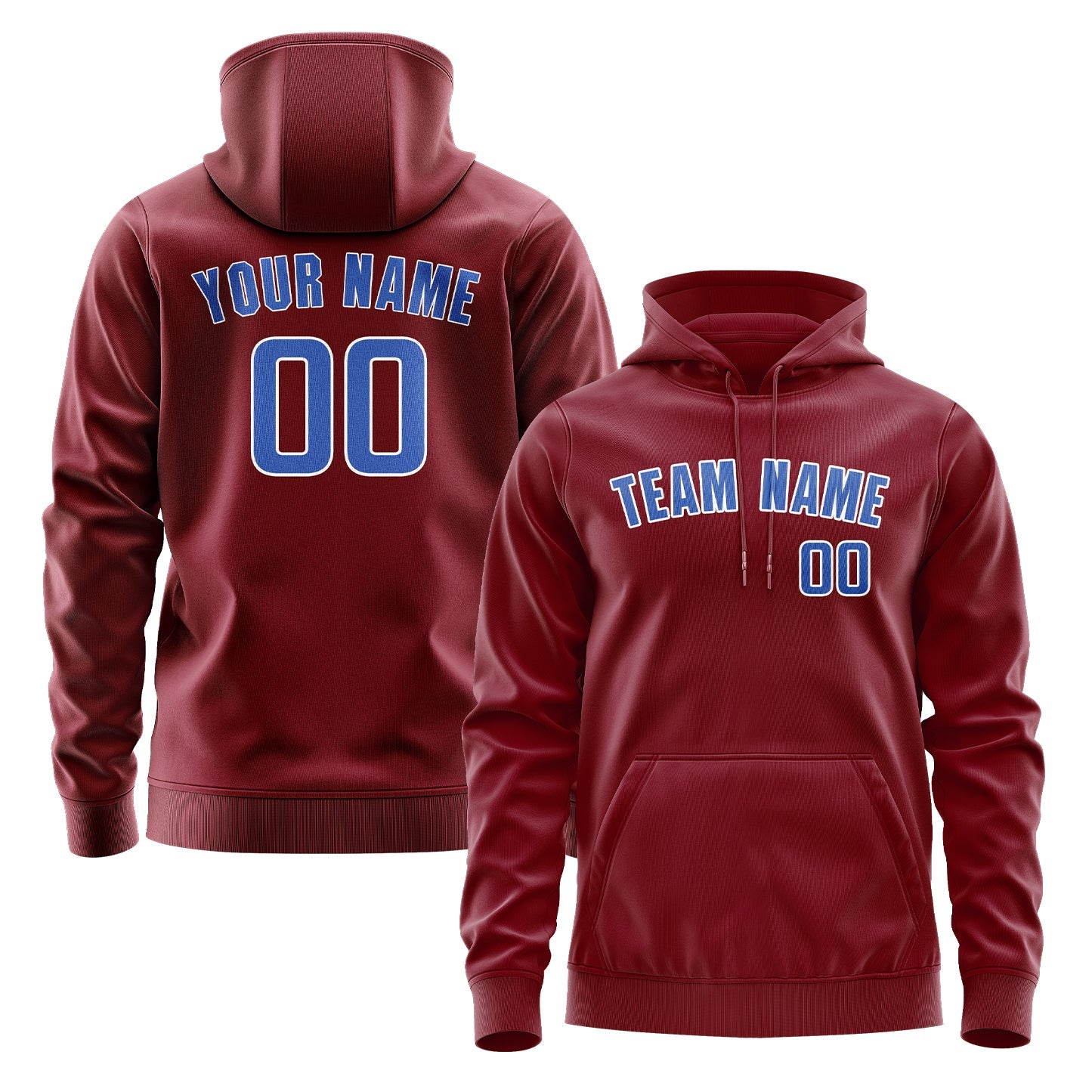 Custom Crimson Red Sky Blue Hoodie