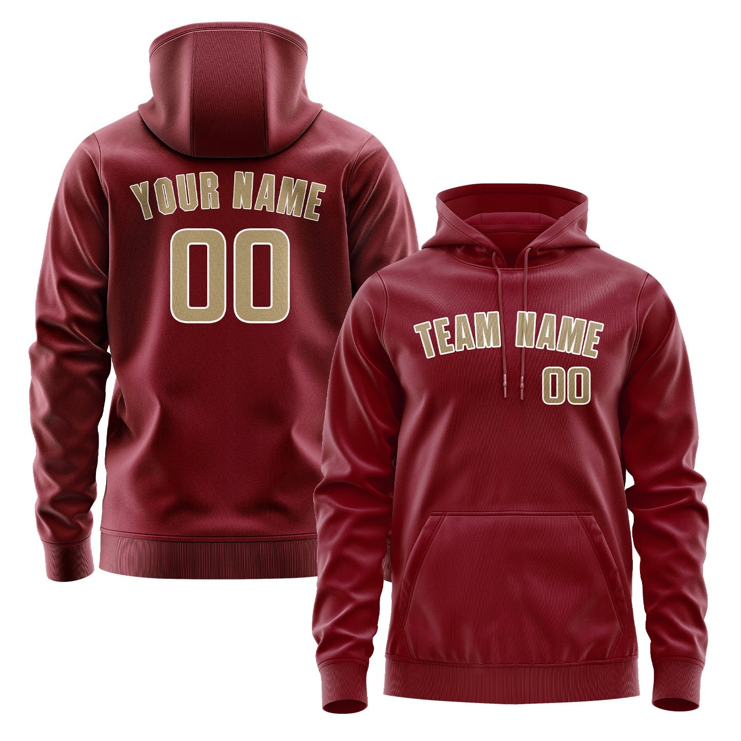 Custom Crimson Red Light Khaki Hoodie