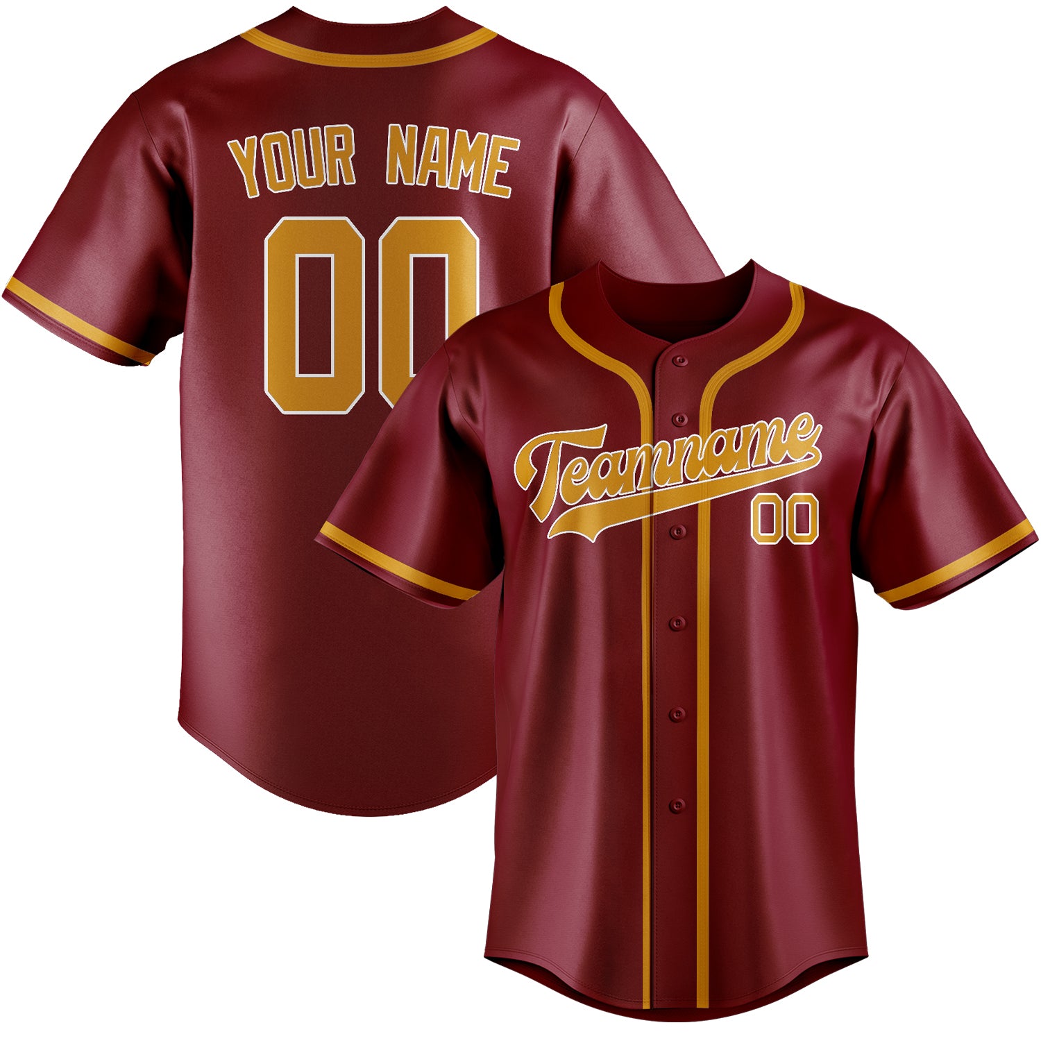 Custom Crimson Red Yellow Baseball Jersey
