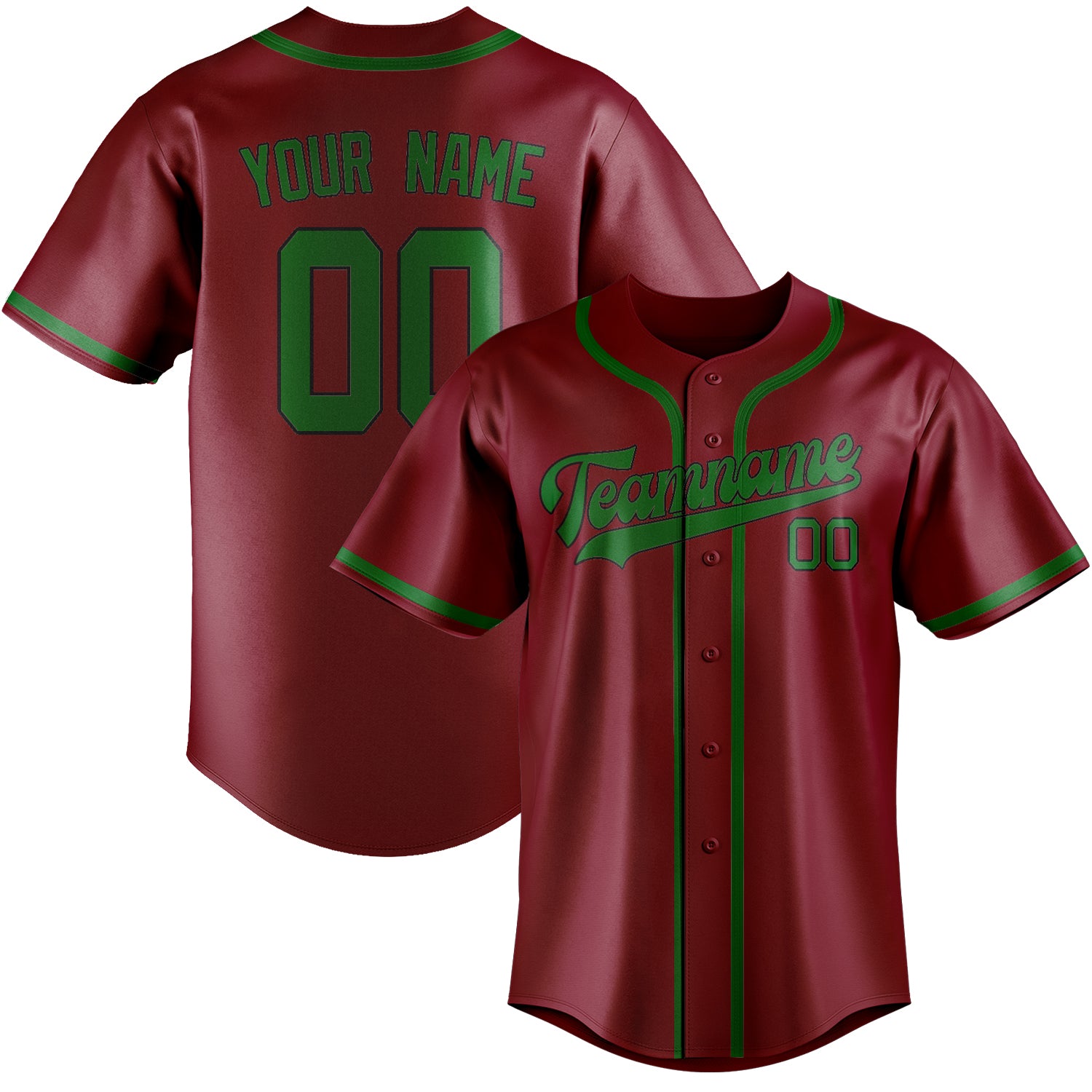 Custom Crimson Red Emerald Green Baseball Jersey
